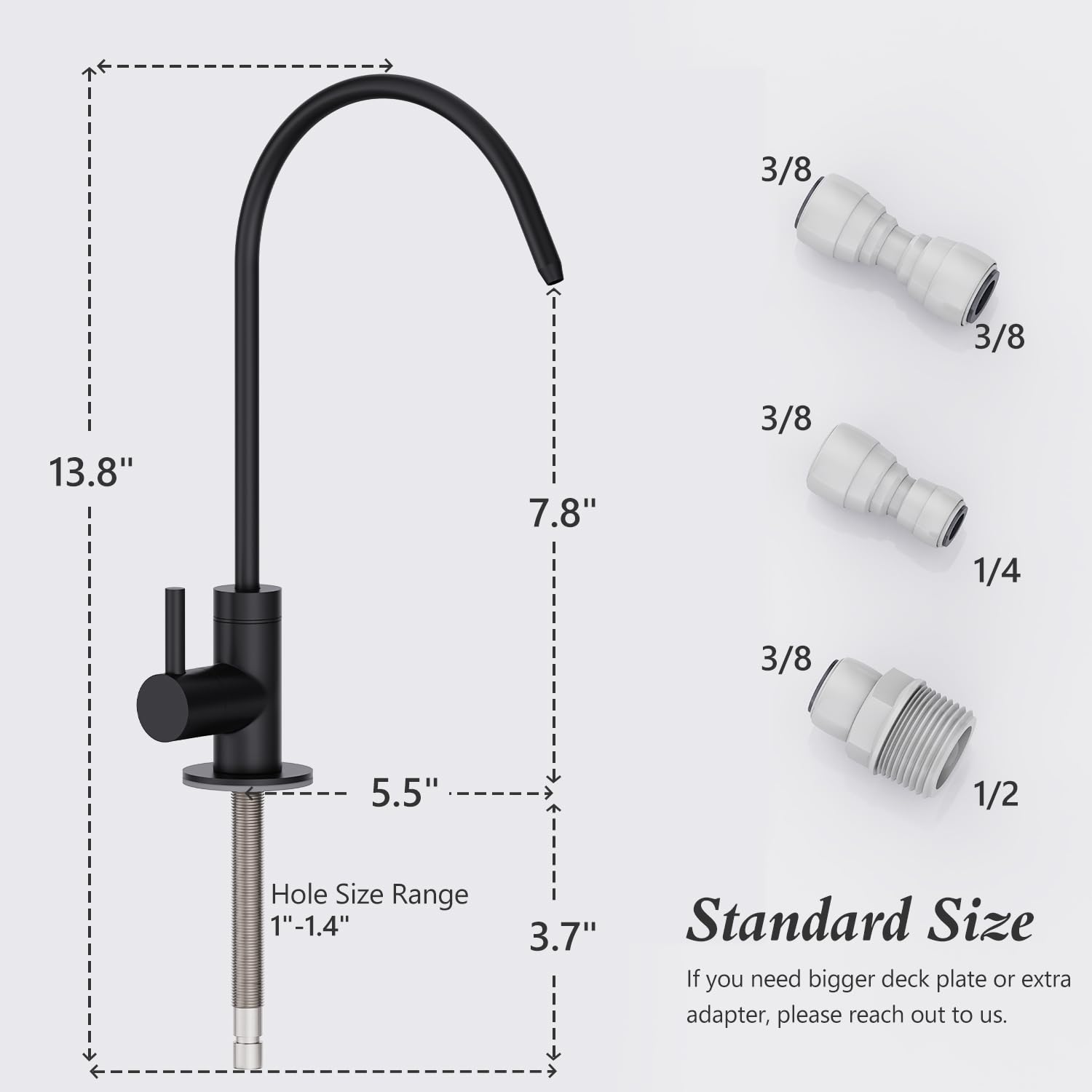 Gimili Matte Black Drinking Water Faucet For Kitchen Sink, Kitchen Water Filter Faucet Stainless Steel For Reverse Osmosis Or Water Filtration System Beverage Non-Air Gap Ro Faucet