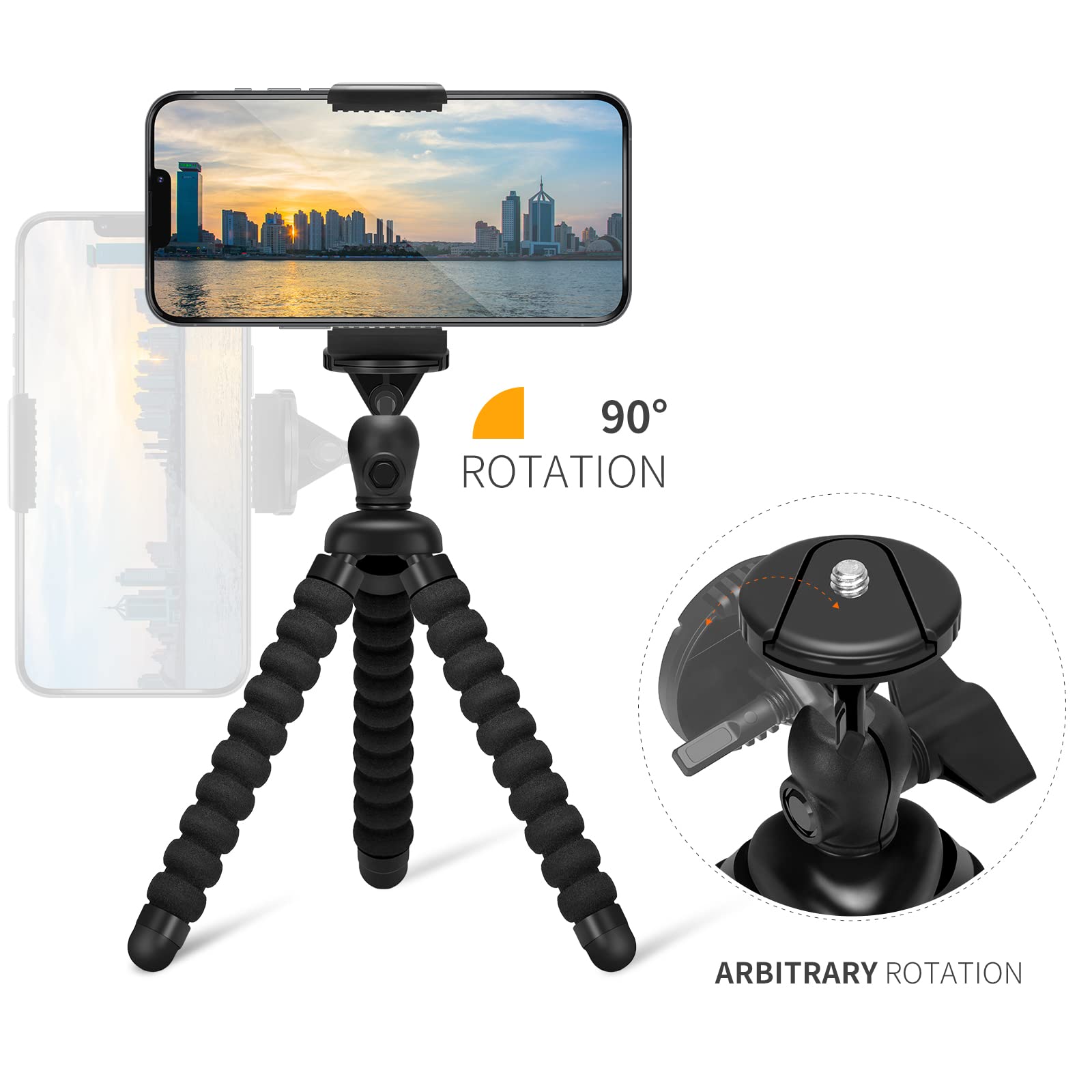 Zton Mini Cell Phone Flexible Tripod Holder, Adjustable Mobile Phone Mount, Universal Octopus Stand For Iphone, Samsung, Camera (S-Black)