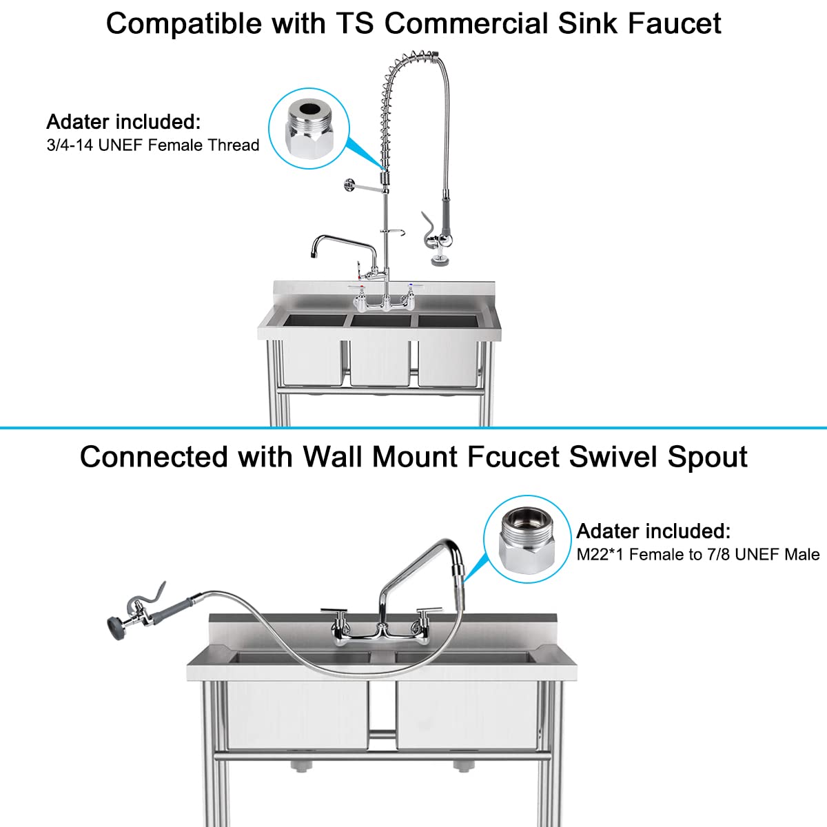 Kanoney Commercial Sink Sprayer With 45" Flexible Stainless Steel Hose, Pre-Rinse Dish Spray Valve Replacement Kit Assembly Sprayer Nozzle Head For Industrial Restaurant Kitchen Faucets, Gray