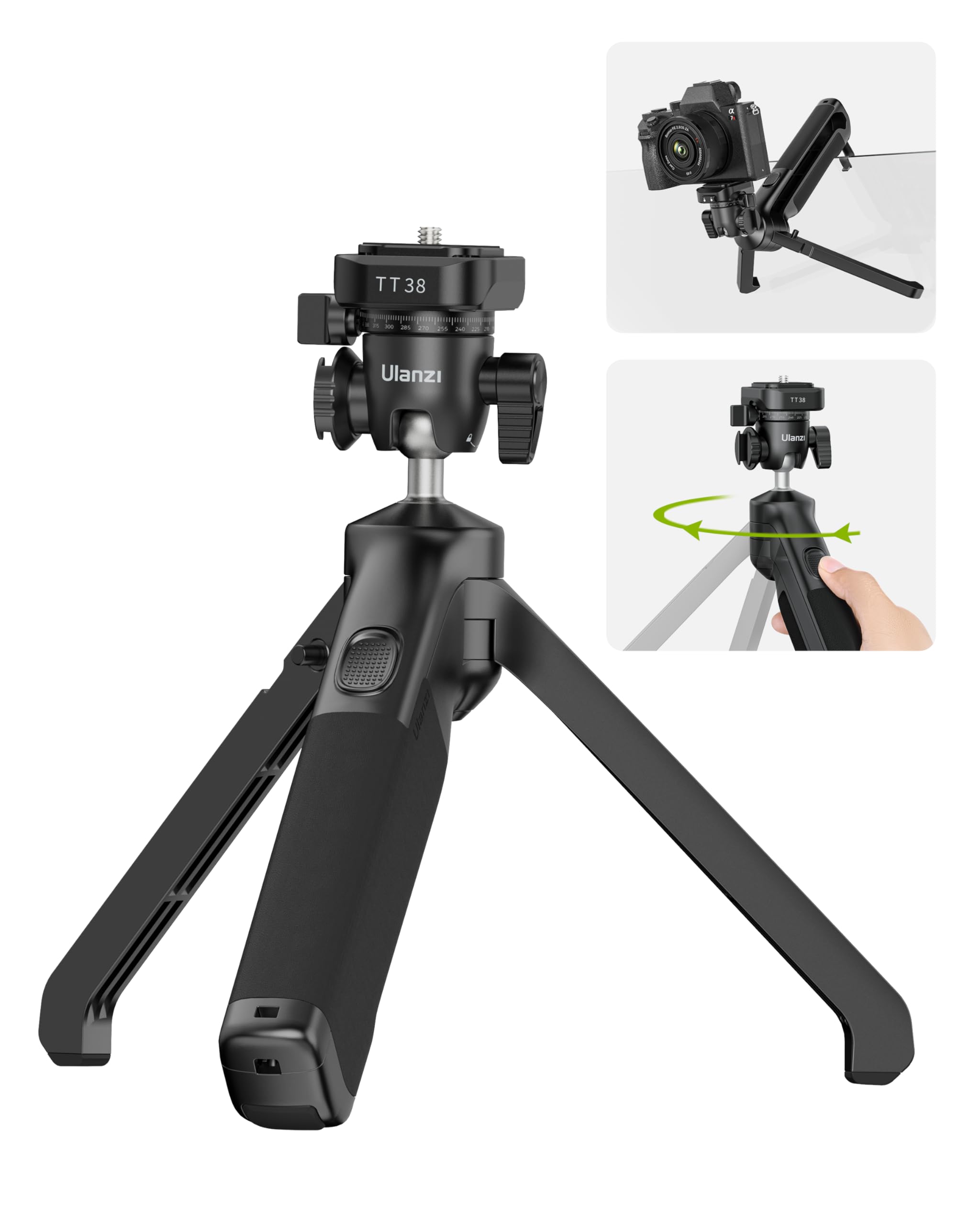 Ulanzi Tt38 Mini Tripod For Camera, One-Click Open Tabletop Camera Tripod Stand, Compatible With Canon Sony Nikon Fujifilm, Black