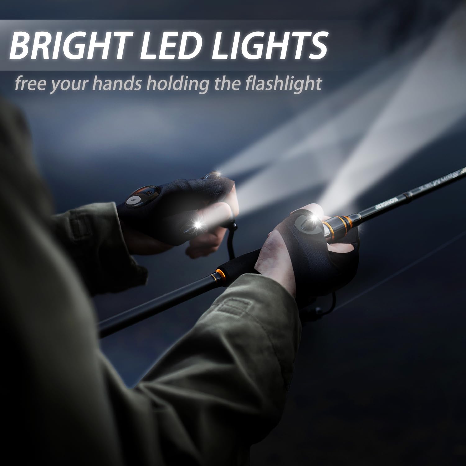 Tukywan Led Flashlight Gloves,Stocking Stuffers  For Men Dad Him, Cool Gadgets Hands- Lights Tools Waterproof Lighted Gloves For Camping Fishing Repairing