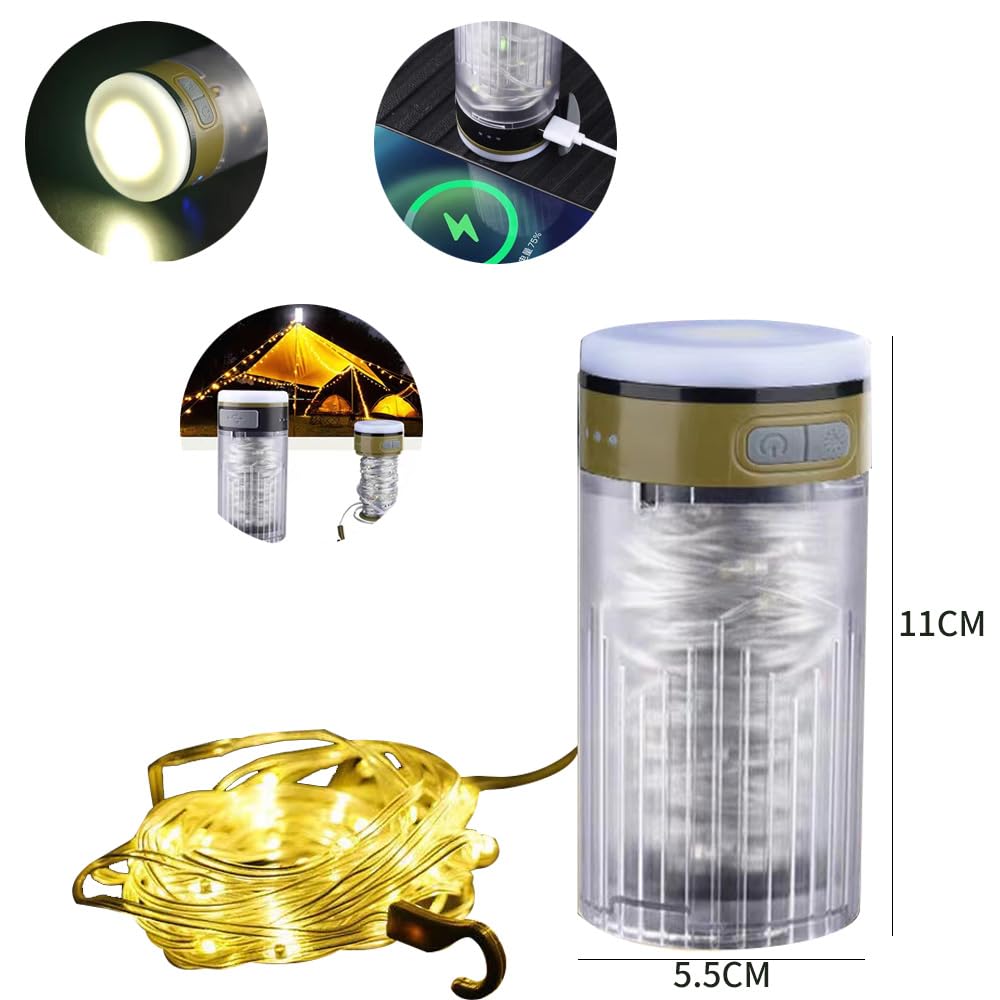 Yzyoe Led Rechargeable Flashlight And Warm Light Two In One Camping Light, Outdoor Portable Tent Atmosphere Decoration Light. Can Hang Ultra Long 10 Meter Light Strip With Multifunctional Lighting.