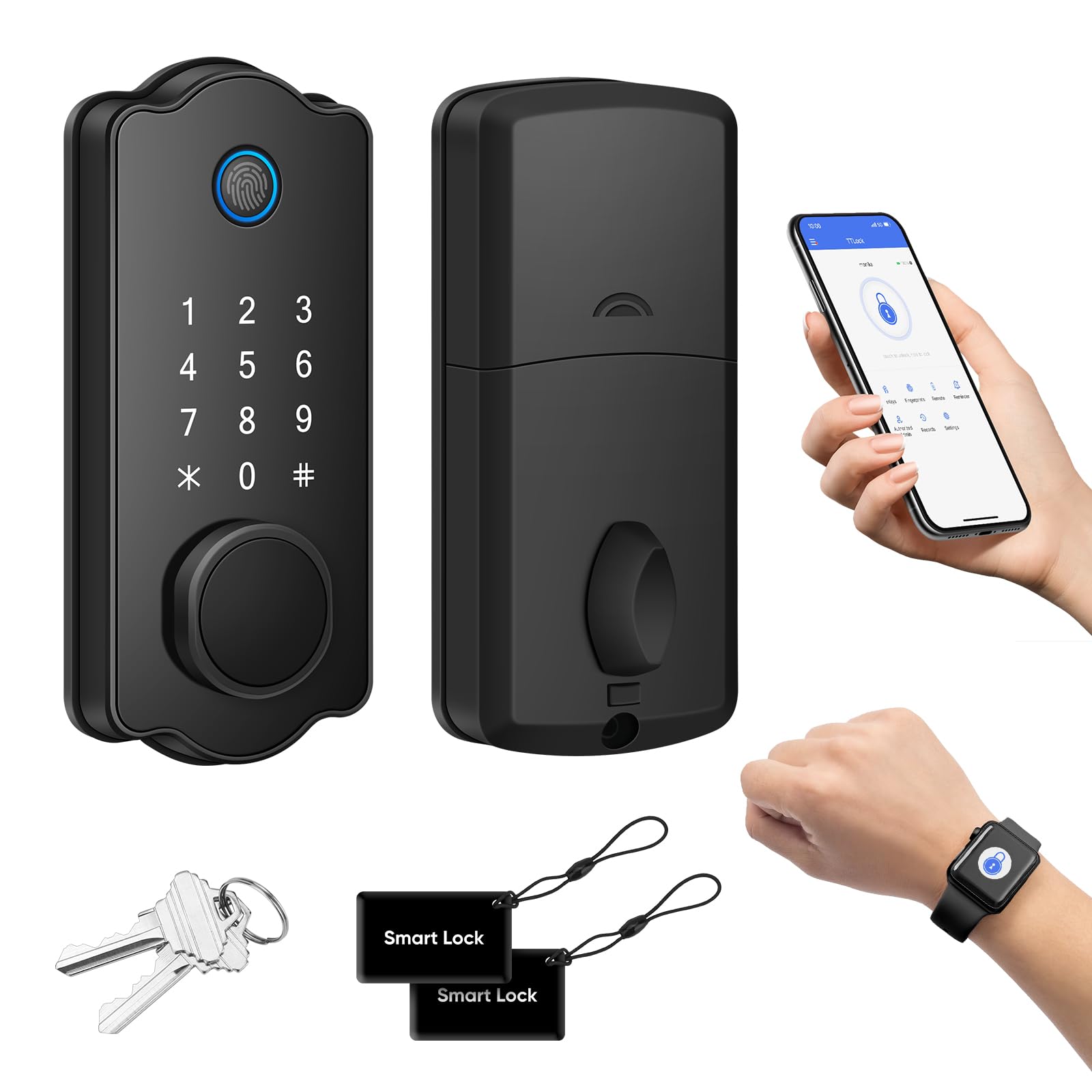 Mypin Fingerprint Smart Door Lock, Keyless Entry Door Lock Deadbolt, Electronic Biometric Door Lock With Phone/Watch App Control, Auto Lock With Touchscreen Keypad For Bedroom, Front Door, 7 Ways To Unlock