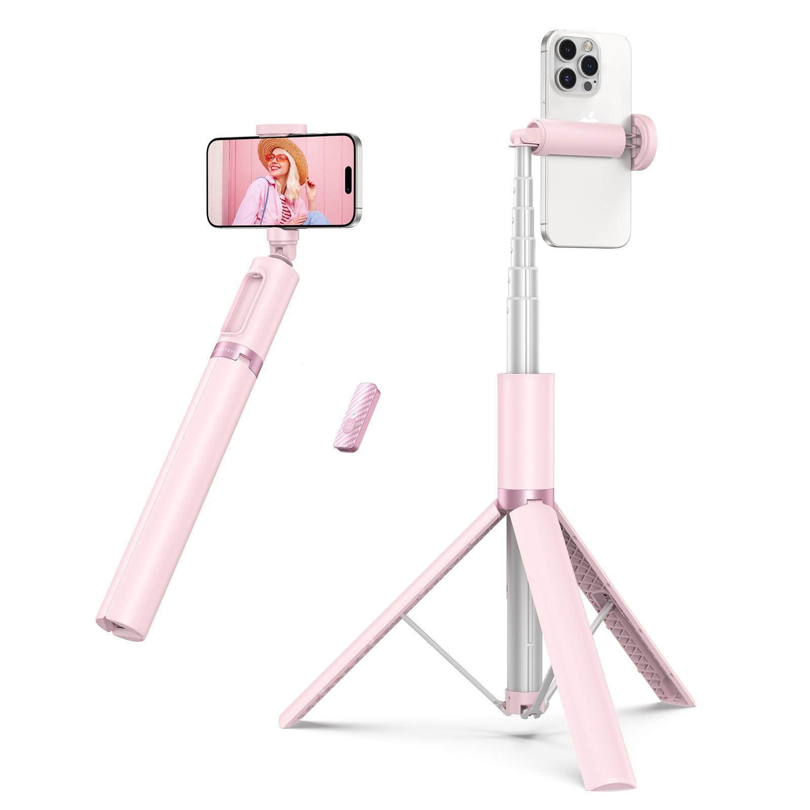 Atumtek 55" Selfie Stick Tripod, All-In-One Extendable Aluminum Phone Tripod With Rechargeable Bluetooth Remote For Iphone, Samsung, Google, Lg, Sony And More, Fitting 4.7-7 Inch Smartphones, Pink