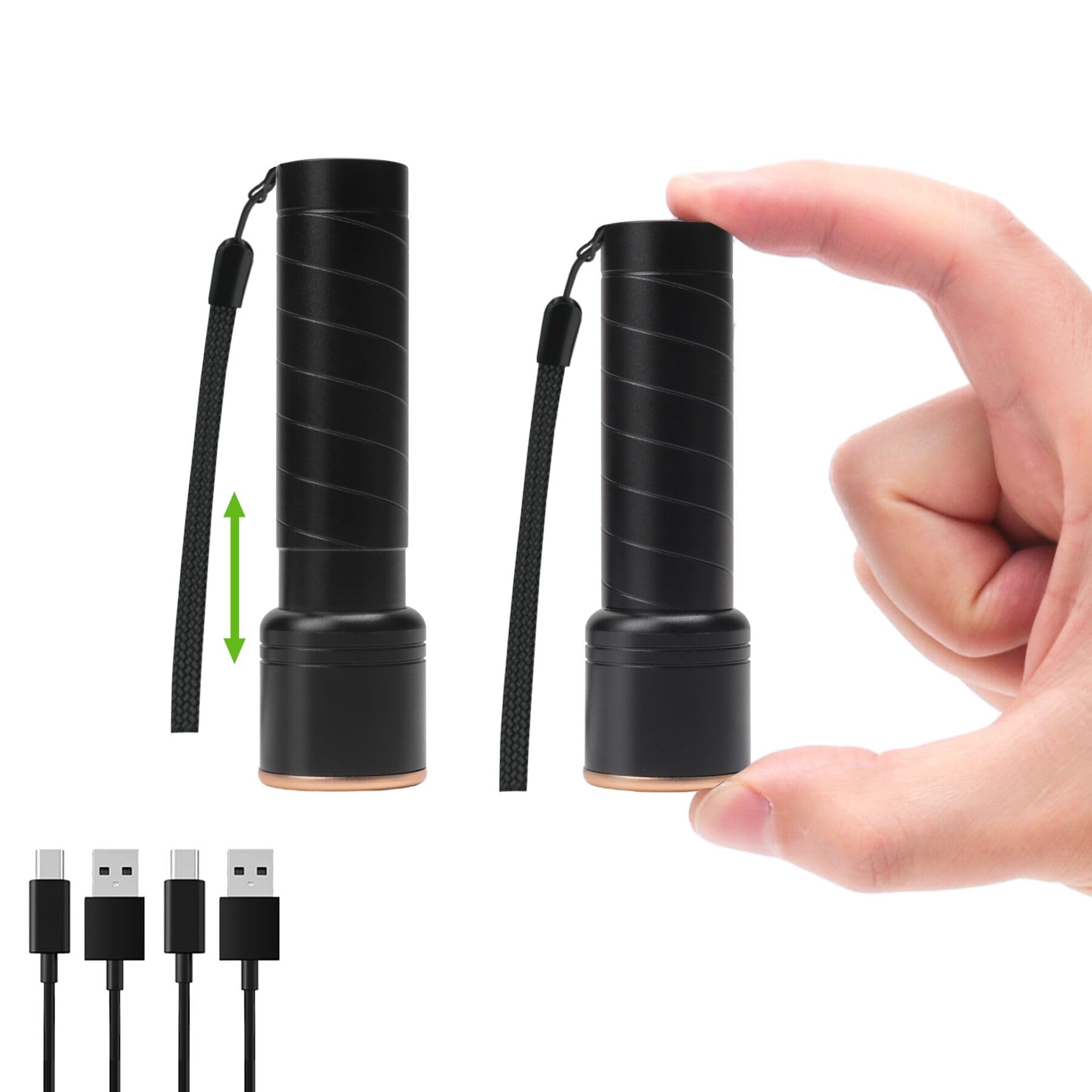 Sevenka 2 Small Rechargeable Flashlights Usb-C, 4.1In Zoomable Led Flashlight High Lumen, Compact, Powerful, Portable Led Torch, Pocket-Size Bright Utility Flashlight For Emergency, Camping, Hiking
