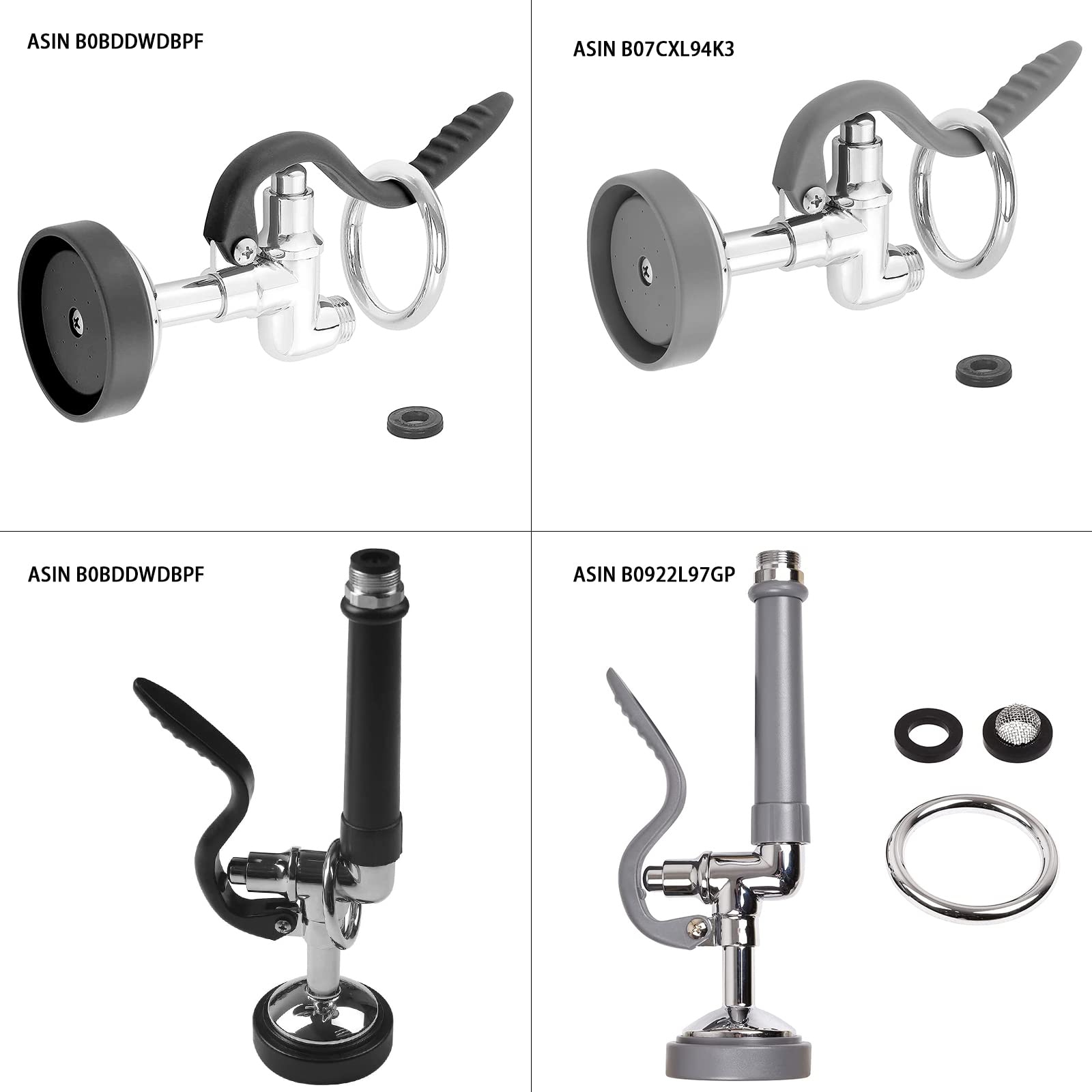 Jzbrain Pre-Rinse Spray Valve Commercial Sink Sprayer 1.42 Gpm High Pressure Commercial Dish Sprayer For Commercial Kitchen Faucet Replacement Head (Polished Chrome) - Black