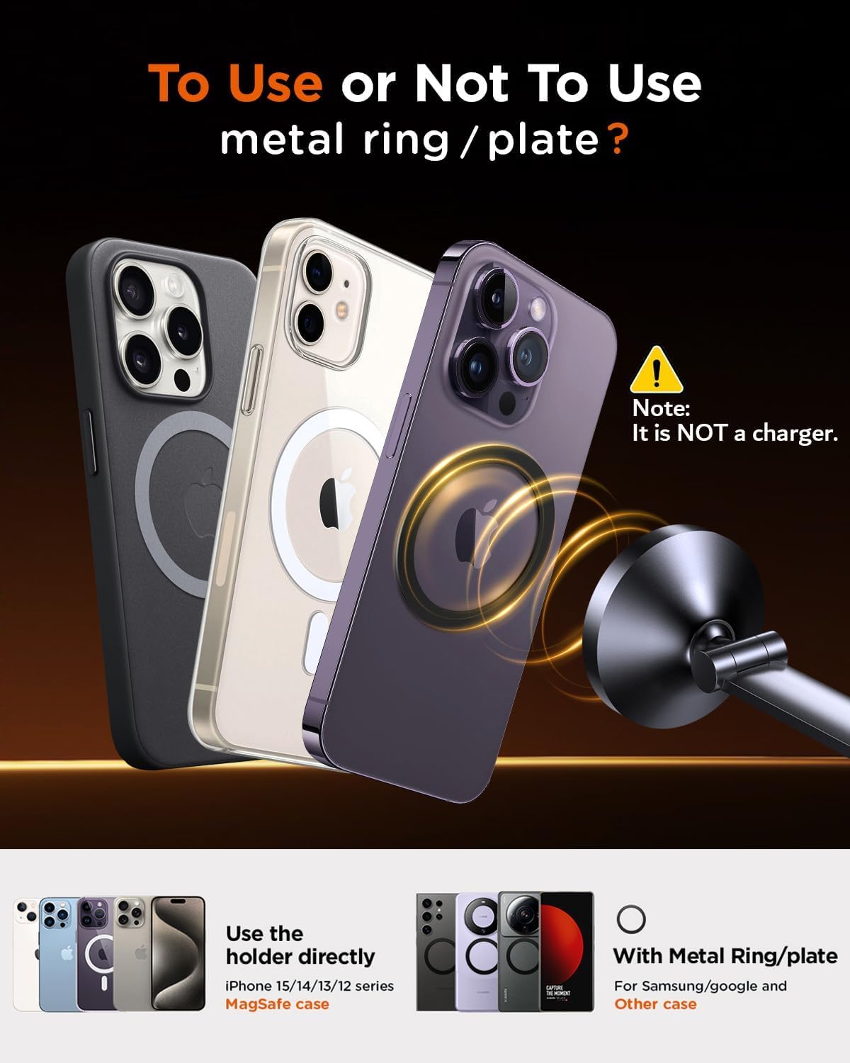 Tophot For Magsafe Car Mount, Car Phone Holder For Dashboard, 360° Rotatable Magnetic Phone Holder For Cars, Strong Adhesive, Sturdy Metal Mount, Compatible With Iphone Samsung (Long Arm)