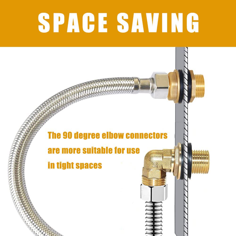 Joywayus Wall Mount Commercial Faucet Installation Kit, Brass 1/2" G Male Elbow Backsplash Mount Connector For Stainless Steel Commercial Kitchen Prep & Utility Sink (2 Pcs)