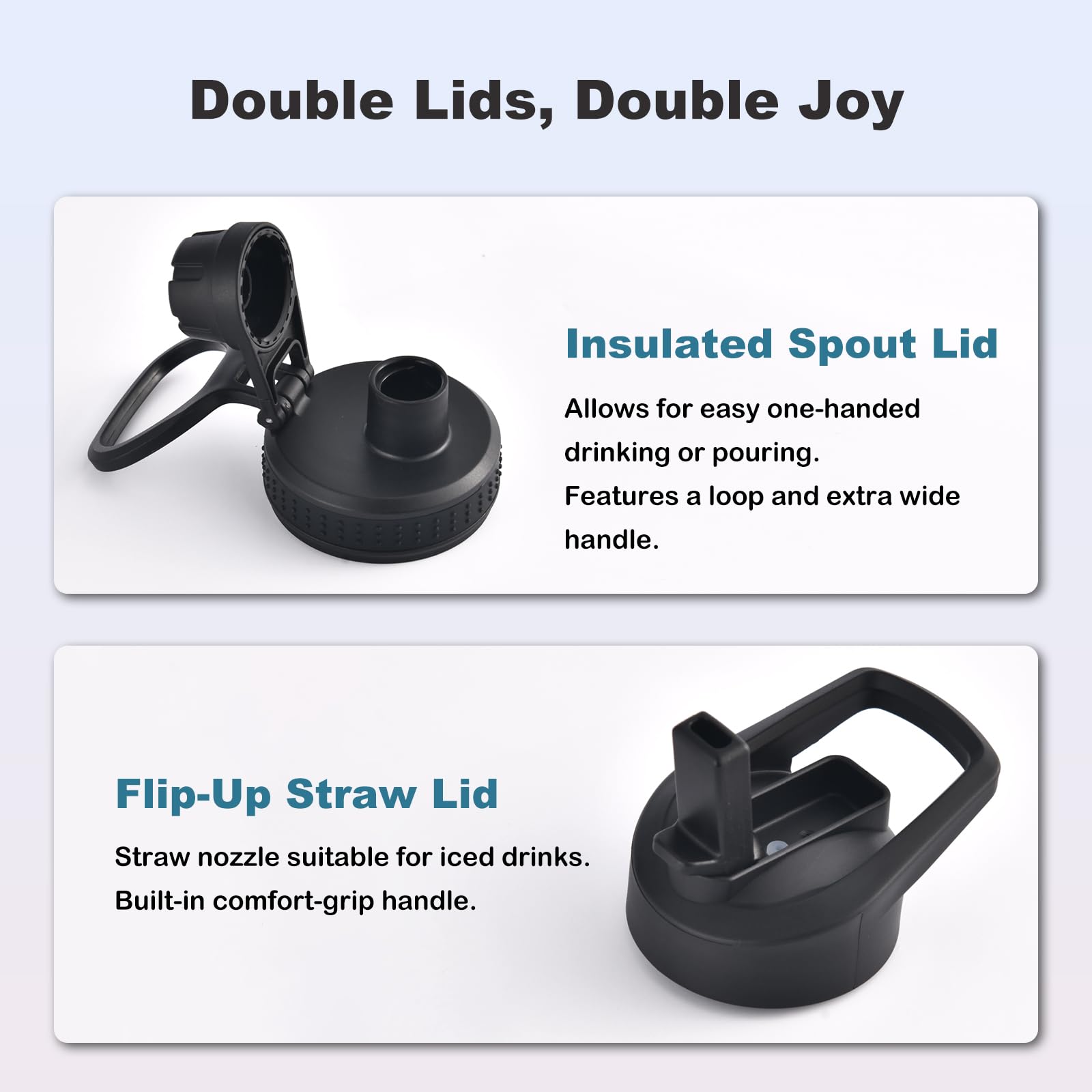 Mininoo Insulated Stainless Steel Water Bottle With Straw And Lid For Sports, 24 Oz, Black