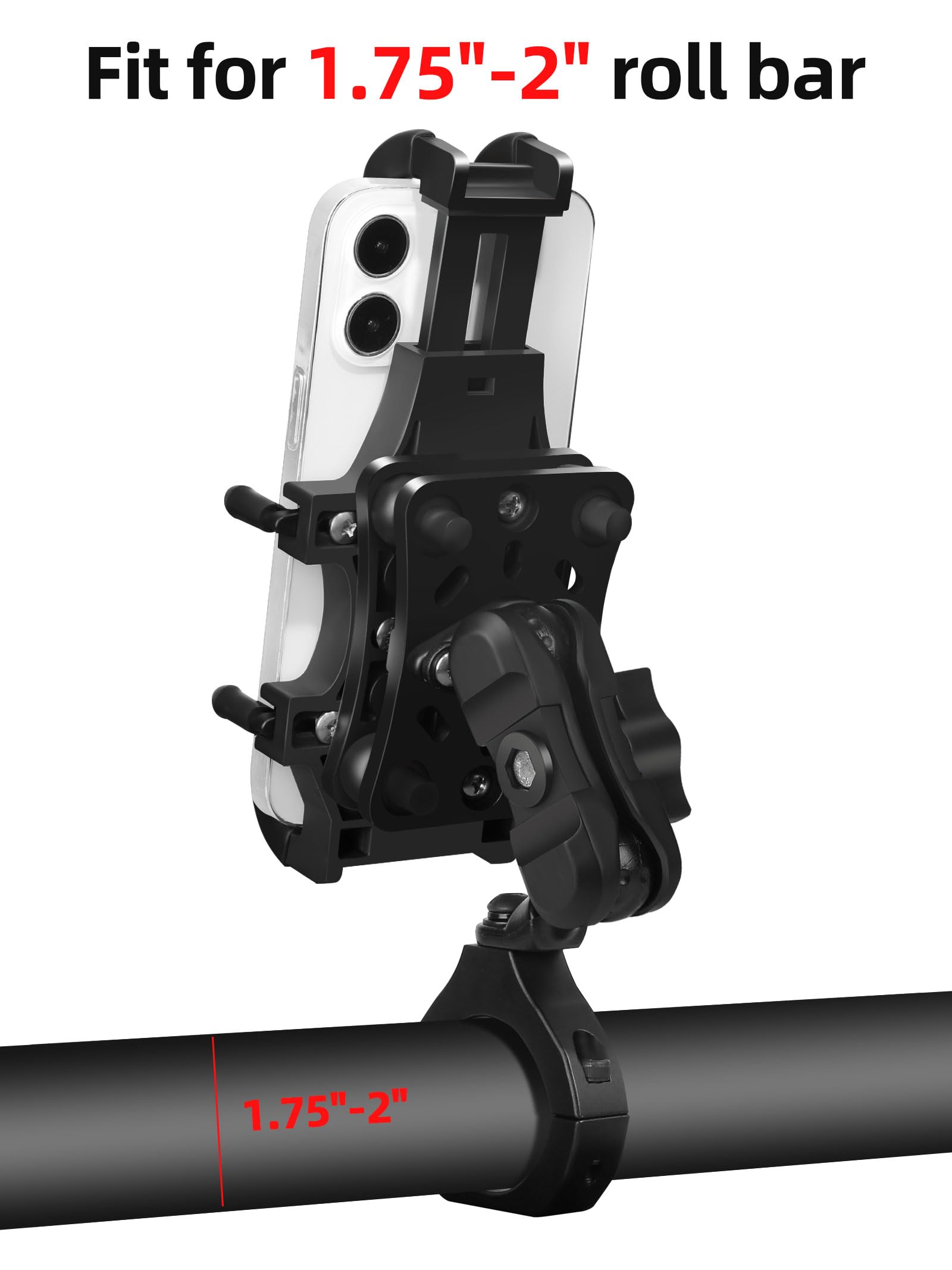 Zidiyoruo Anti-Vibration Utv Phone Mount Heavy Duty, Full Protection Sxs Phone Holder With Aluminum Bracket Fit For 1.75-2" Roll Cage, Adjustable Utv Cell Phone Holder Holds 4.7-7.1" Phones