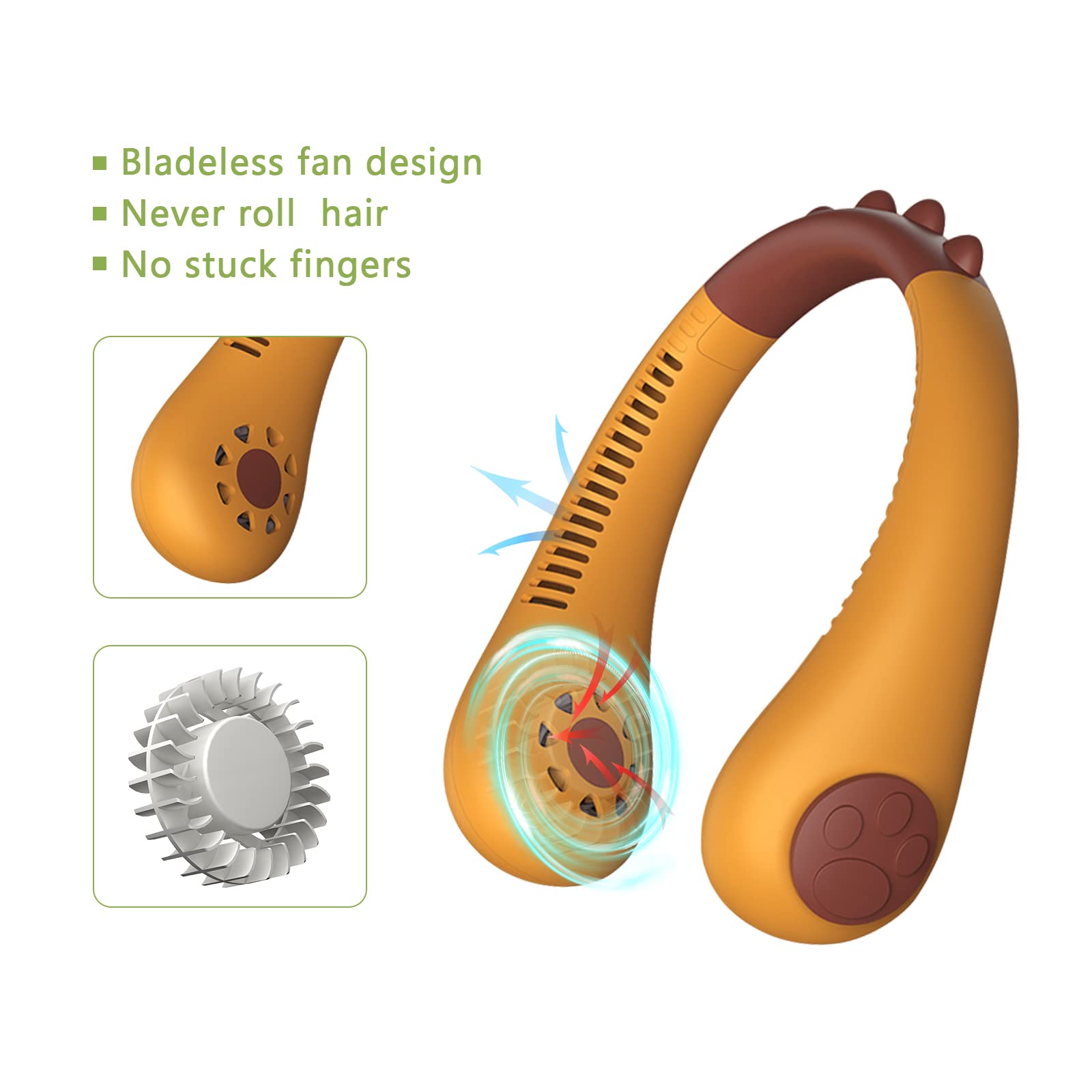 Portable Neck Fan For Kids, Rechargeable, Personal Cooling Mini Fan, Wearable Bladeless Fan, 3 Speed