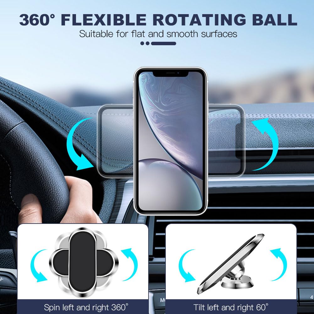 Axfee Magnetic Phone Holder For Car, 【 8X Magnets】 Strong Car Mount, 360° Adjustable Car Phone Holder Mount, Dashboard Car Mount Compatible With Samsung Iphone Etc All Smartphones (2 Pack)