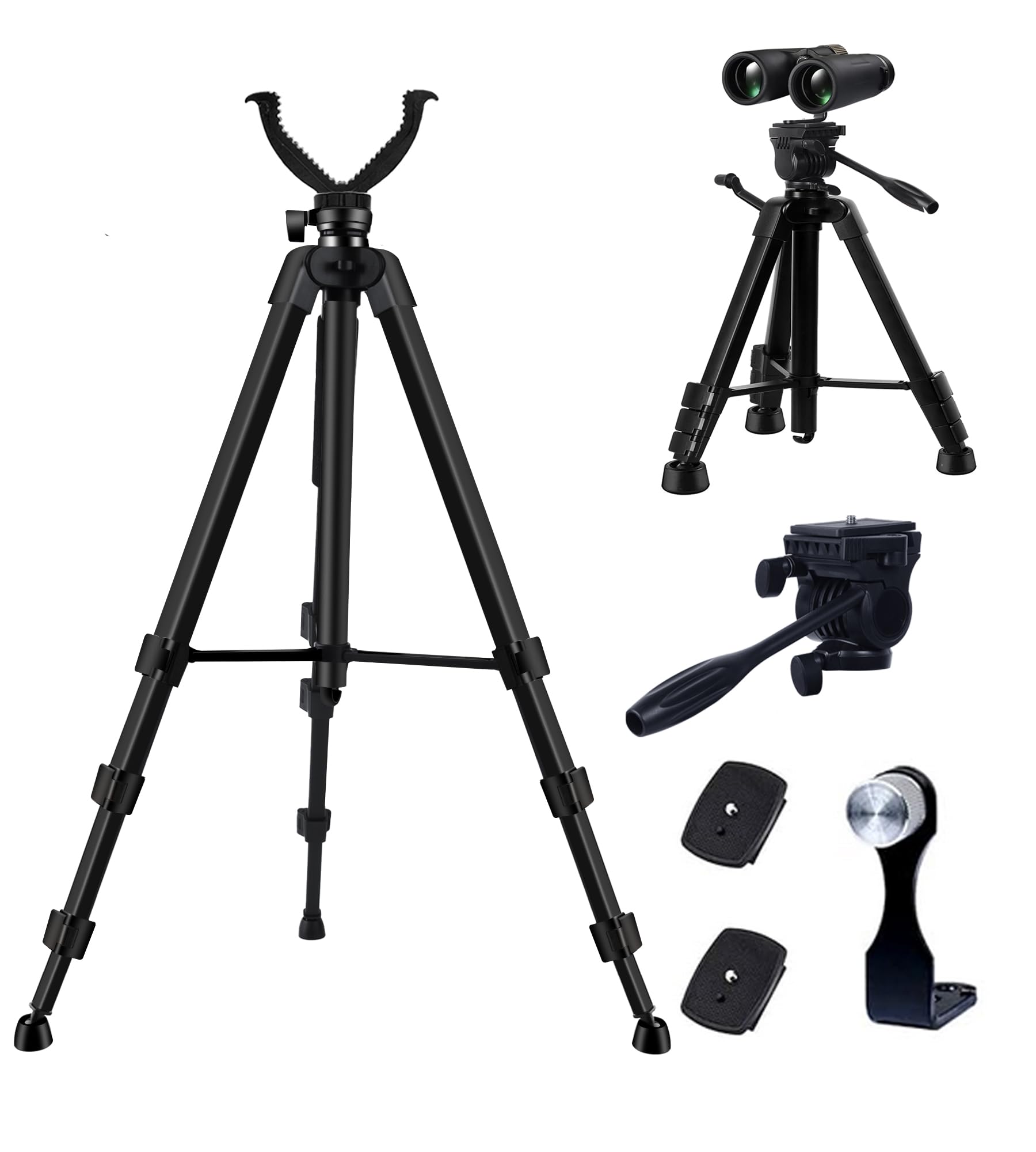Lcncy Shooting Tripod Hunting Rest V Yoke, Binocular And Spotting Scope Aluminum Tripod, 360° Rotate With Binoculars Adapter, Compatible For Rifle, Hunting, Binocular, Spotting Scope, Crossbow Tripod Stand