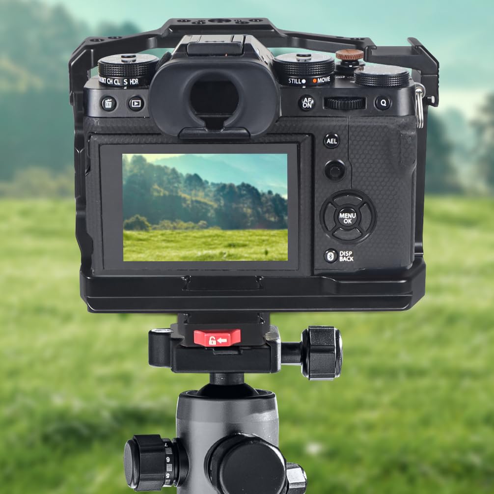 Novelgoal Xt5 Camera Cage Wooden Grip Video Protective Feame With Cold Shoe Mount Handle 1/4 3/8 Qr Plate Compatible With Fuji Xt-5 (With Qr V Board)