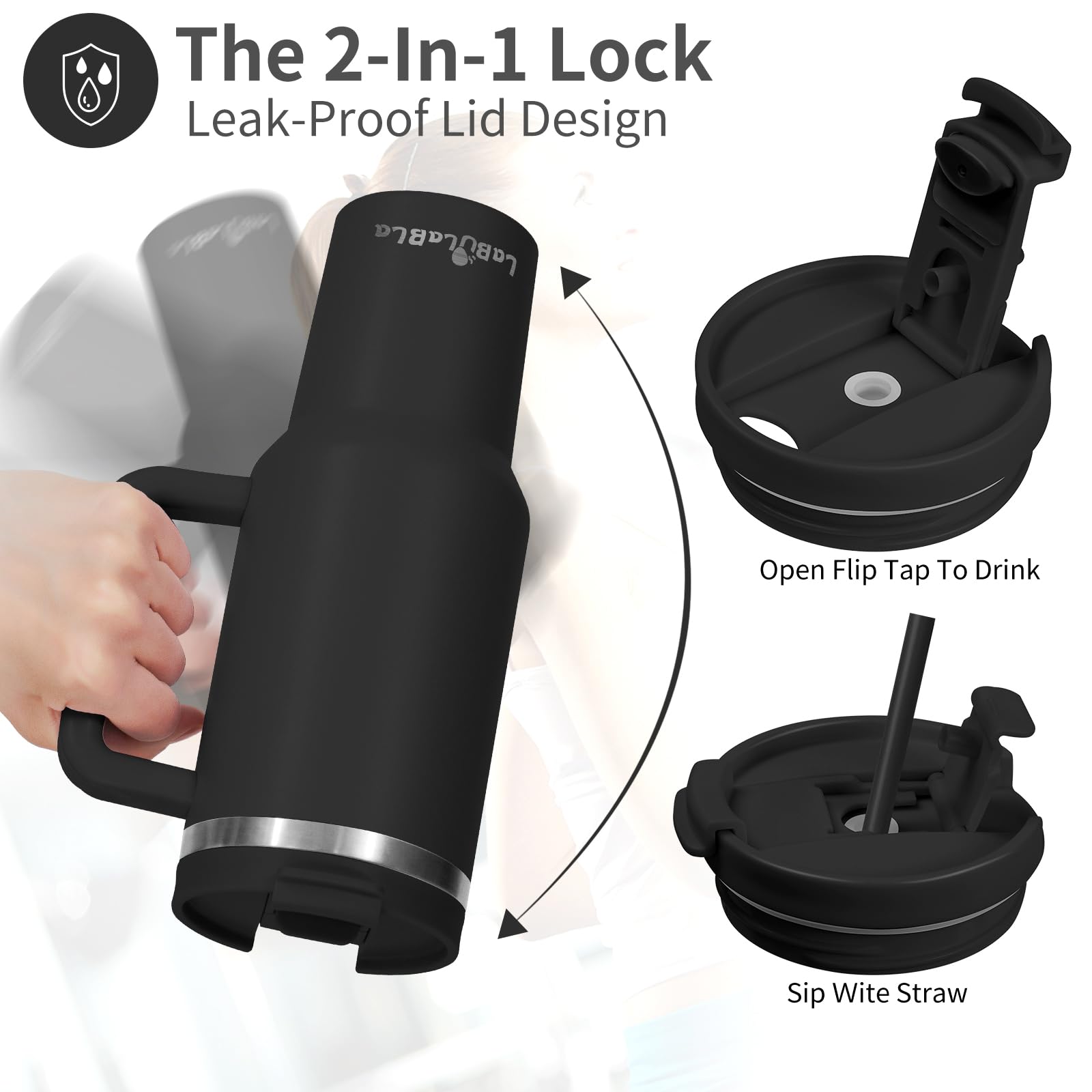 40Oz Tumbler With Handle,Double Wall Vacuum Reusable Stainless Steel Insulated Water Bottle