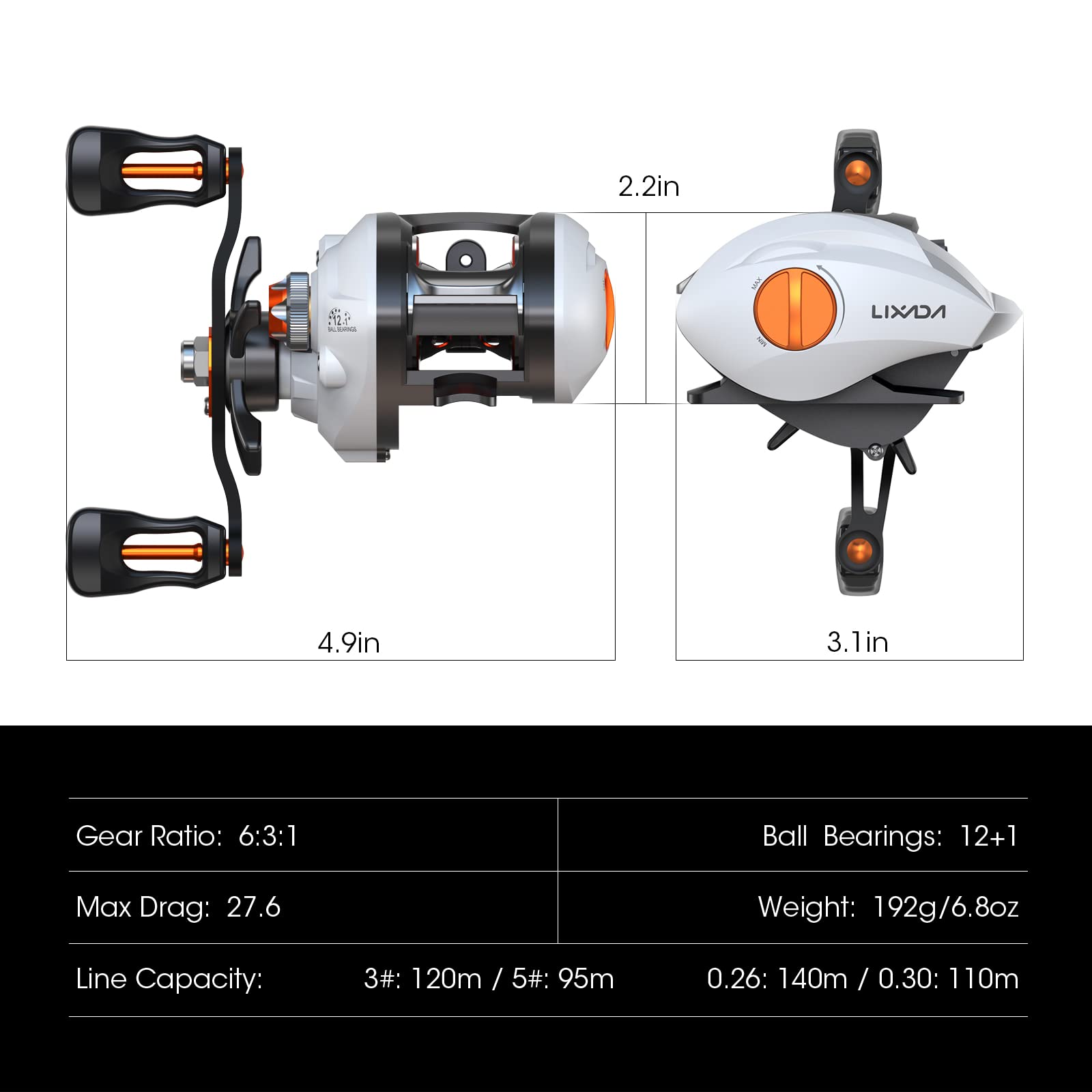 Lixada Fishing Reels, Baitcaster Reel Strong Corrosion Resistance Metal Saltwater Baitcasting Reel With Magnetic Braking System