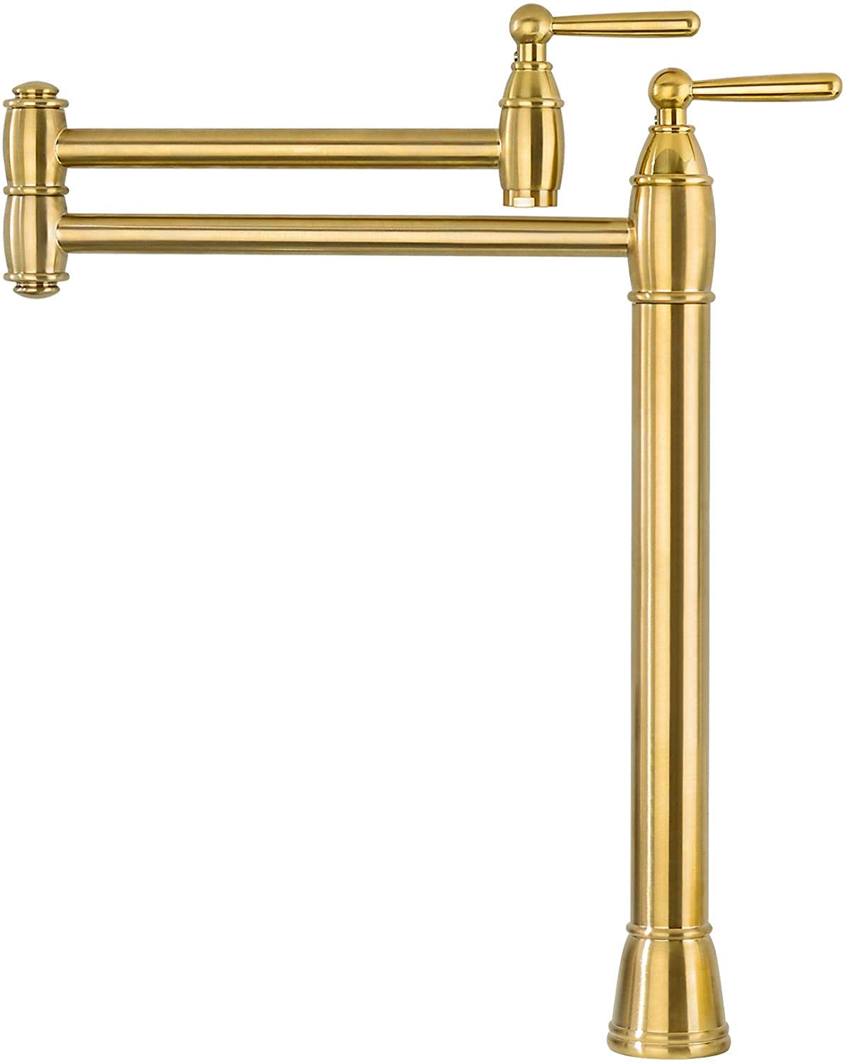 Avola Gold Pot Filler Deck Mount, Brushed Gold Pot Filler Faucet,Double Swing Kitchen Folding Countertop Faucet 2 Handle With Stretchable Double Joint Swing Arms Brass Stove Faucet