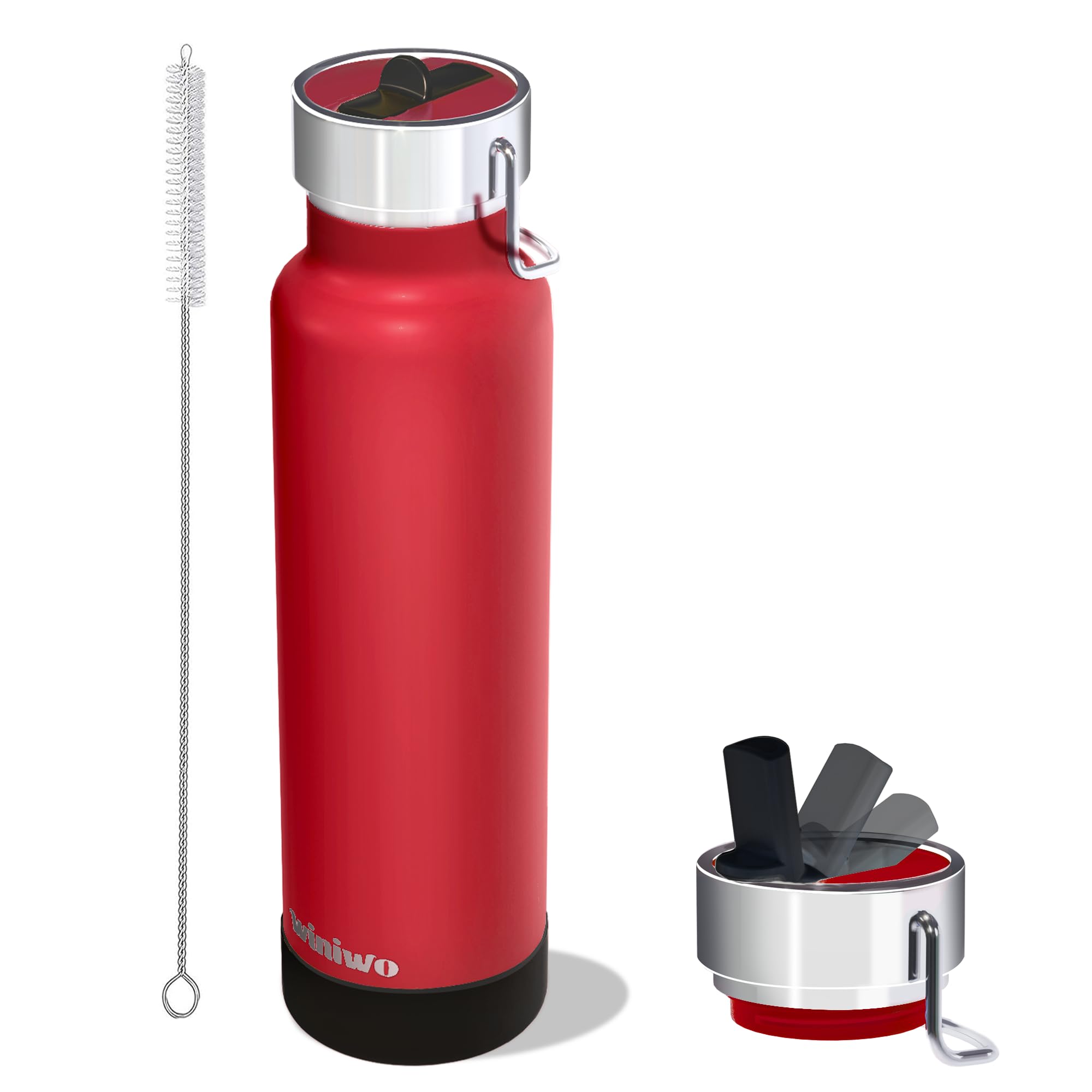 24 Oz Insulated Slim Water Bottle With Flip Straw And Handle, Stainless Steel Water Bottles