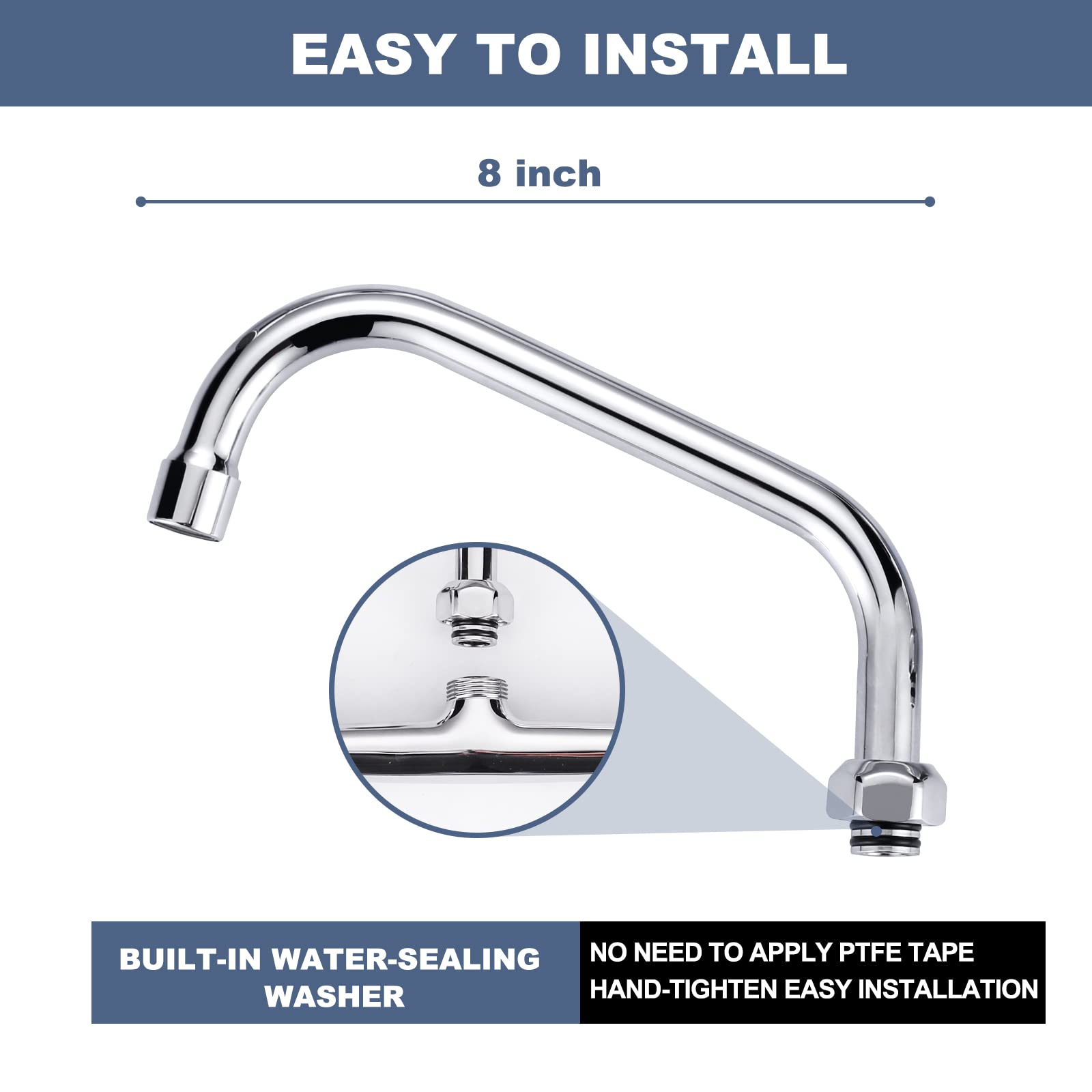 Iviga Commercial Sink Faucet With 8” Swivel Spout & Supply Lines, 8" Center Deck Mount Kitchen Faucet, Dual Handles Brass Utility Sink Faucet For Laundry Room Restaurant Compartment Sink, Polish