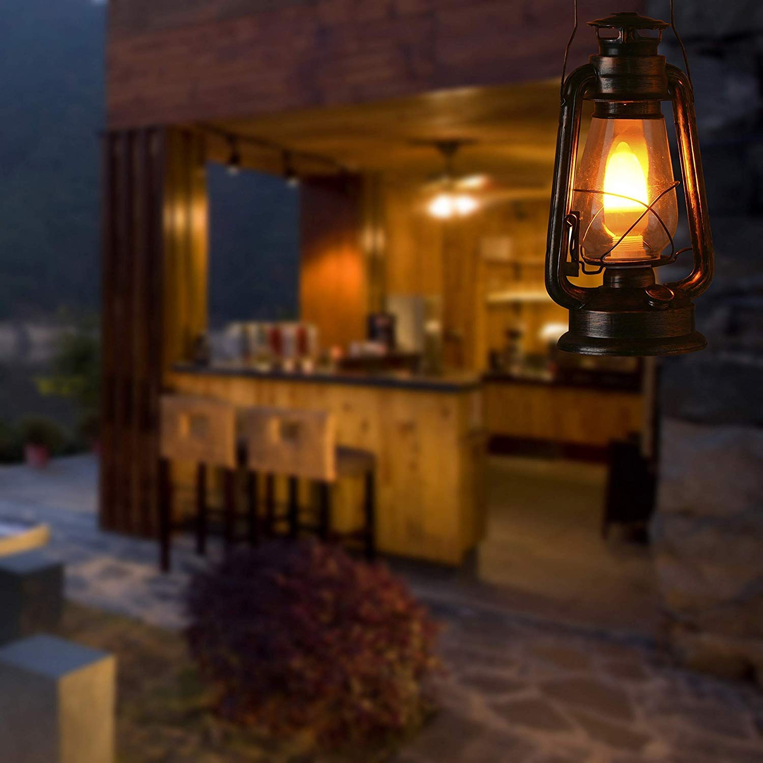 12Vmonster Pack Of 2 Vintage Rustic Accent Old Fashioned Electric Lantern Oil Lamp With Edison Led Bulb Bronze Rust Finish Dimmable Nightstand Desk Table Lamps For Antique Designer Light Study Room 12" Tall 6" D