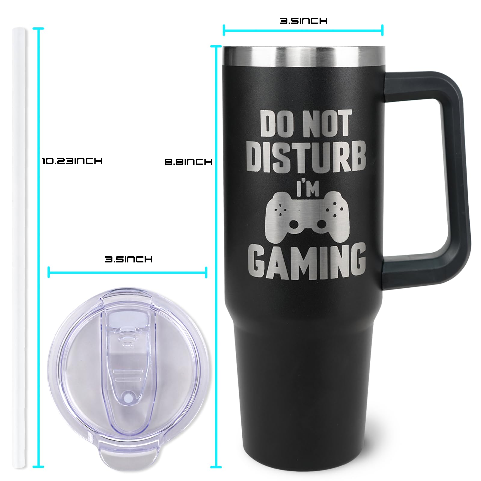 30 Oz Gaming Tumbler With Handle And Straw, 30Oz Insulated Stainless Gaming Tumbler Coffee Travel