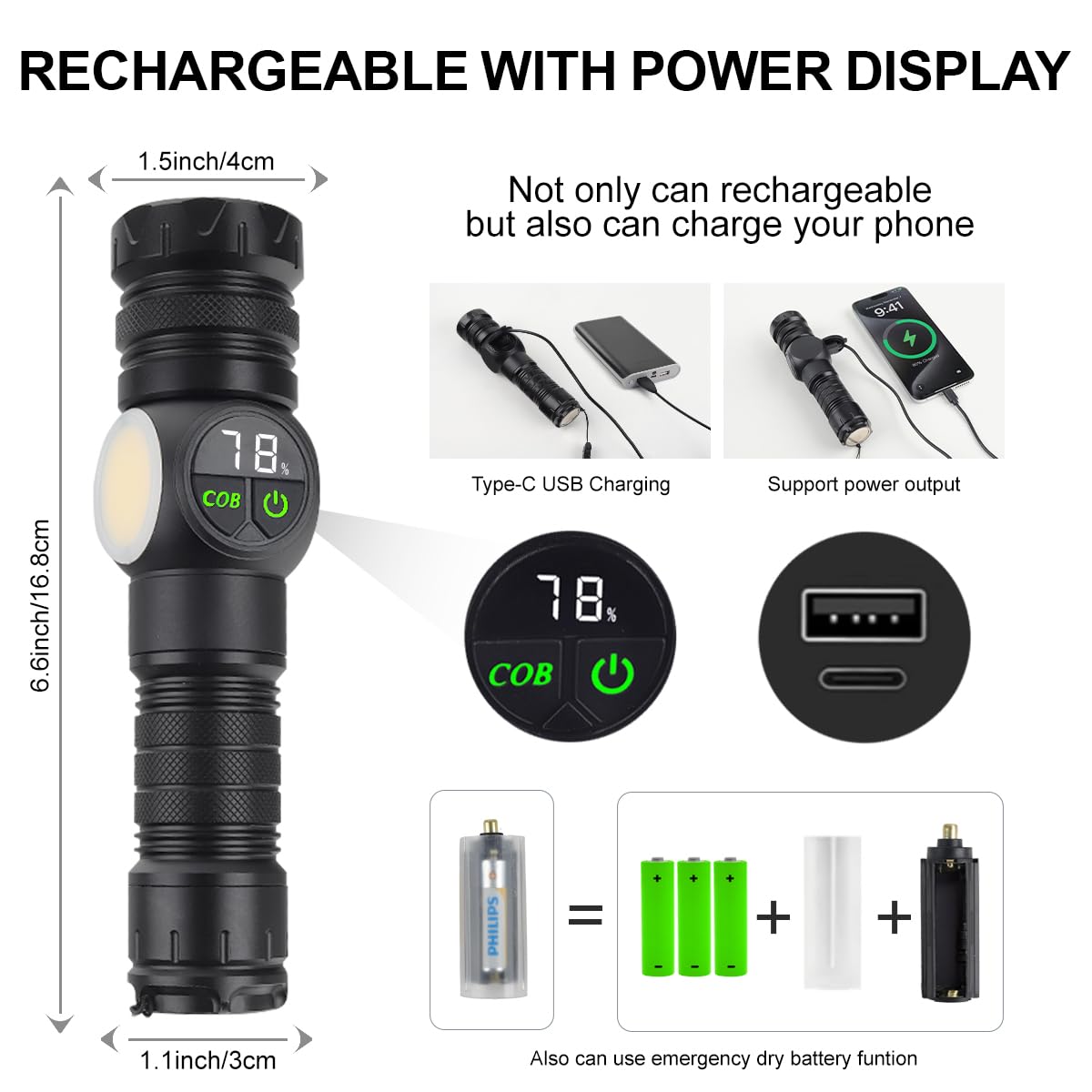 Gudoqi Flashlight Rechargeable With Led Power Display, Zoomable Flashlights High Lumens, 15-Hour Runtime, 9 Light Modes, Strong Side Light, Usb C Charging, Magnetic Base, For Hiking, Emergency