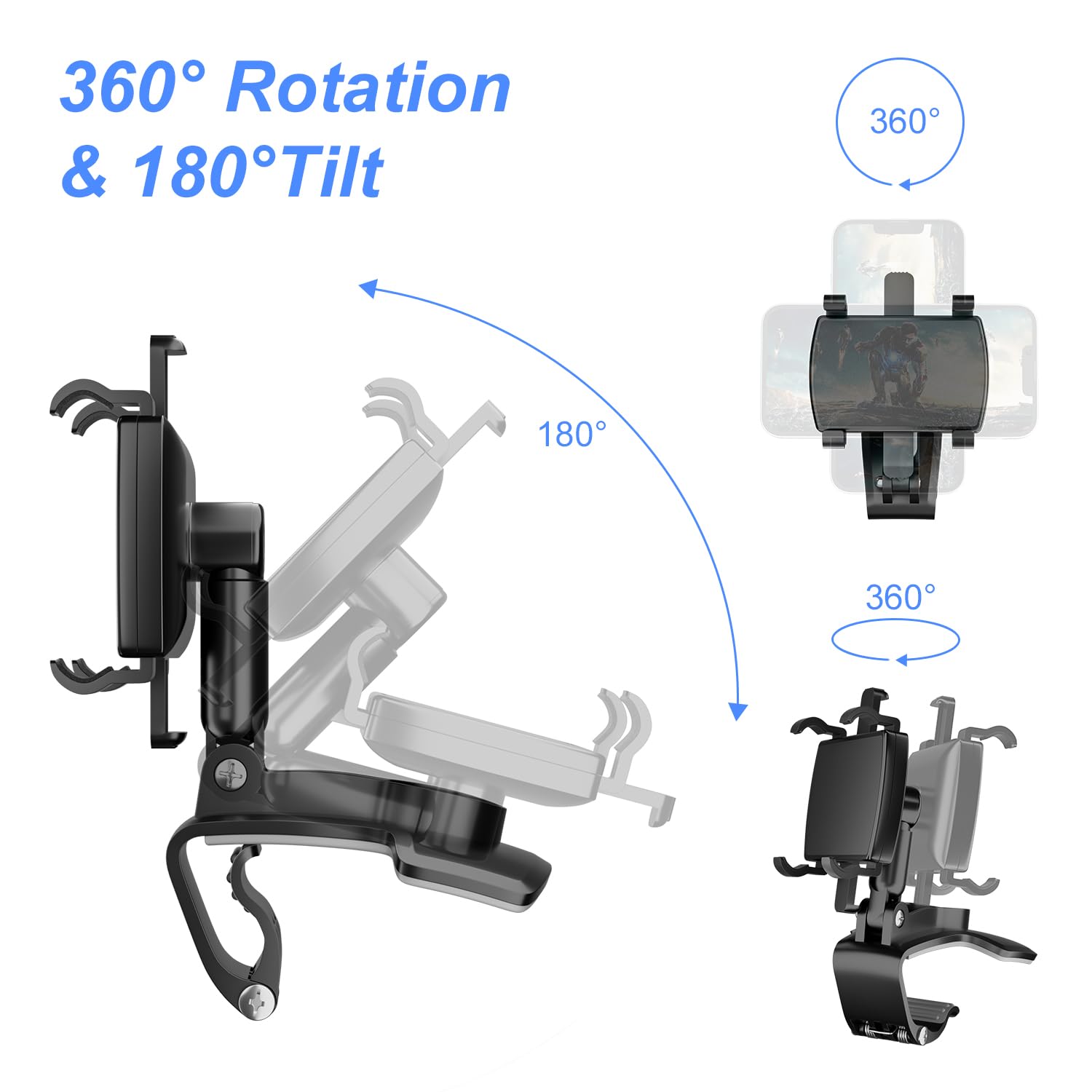 Jfx Car Phone Holder For Dashboard, Multi-Function One-Hand Operation, Clip-On Smartphone Holder, Compatible With 4.3-7.6 Inch Smartphones, Suitable For Thick Cases