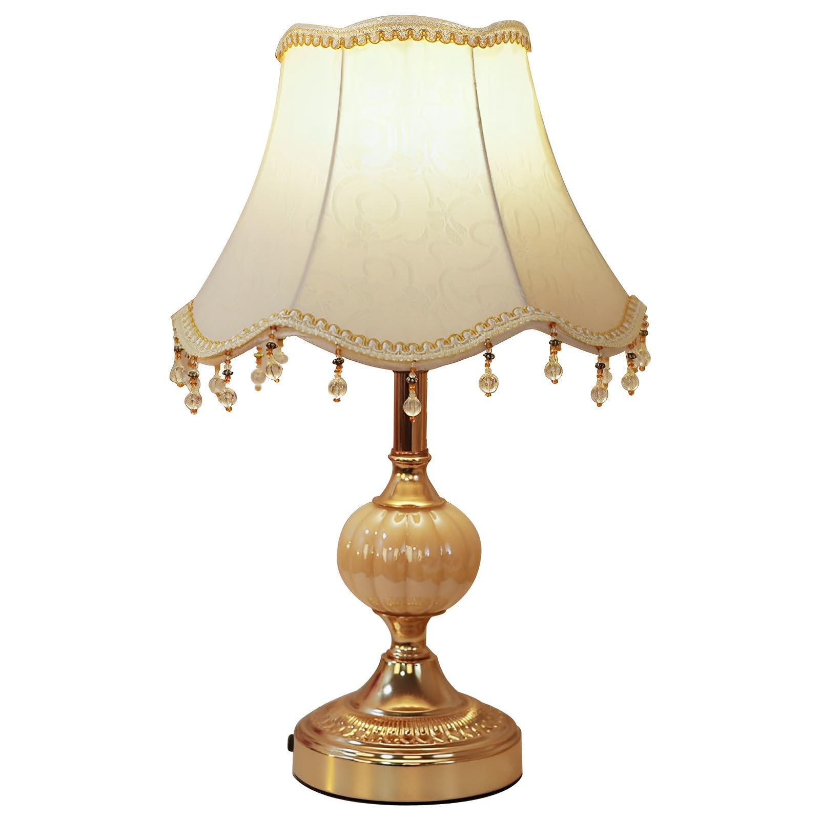 Puresilks Classical Tiffany European Style Table Lamp Fabric Drum Shade And Gold Base American Decor Classic Bedside Desk Nightstand Lamp For Bedroom Living Room