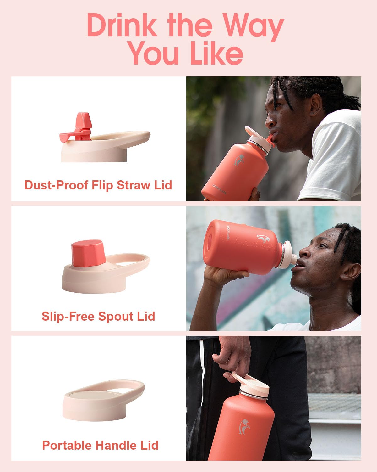 Coolflask 64 Oz Water Bottle Insulated With Pu Leather Sleeve, Half Gallon Water Bottle Color