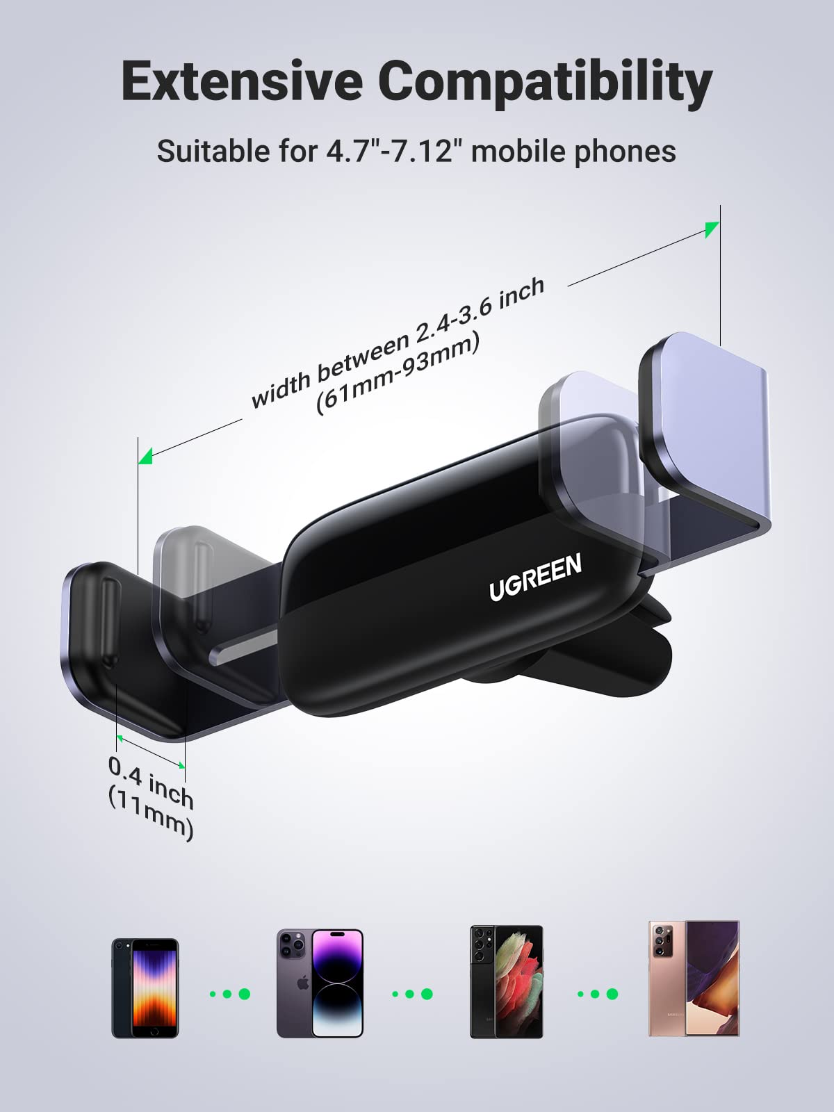 Ugreen Car Vent Phone Mount Air Vent Clip Phone Holder Car Mount Mini Size Compatible With Iphone 16 15 14 13 12 Pro Max Mini Plus, Iphone 11 Se Xs Xr 8 7 6 6S Smartphone