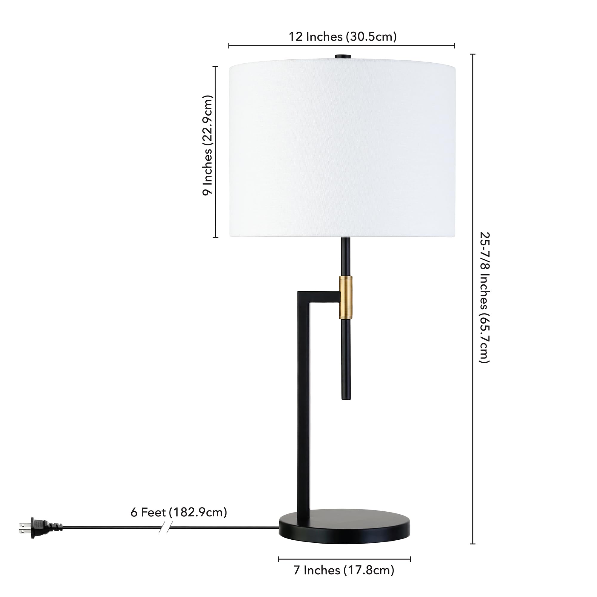 Henn&Hart Nico 25" Tall Table Lamp With Fabric Shade In Matte Black/Brass