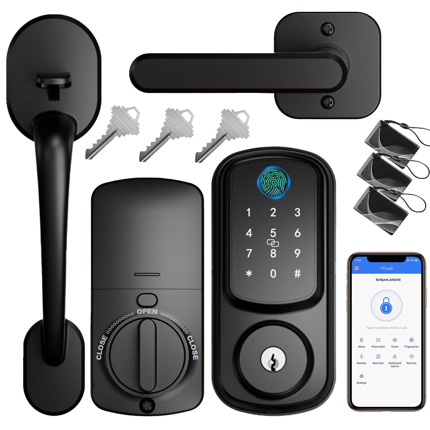 Seifgard Keyless Entry Door Lock With Handle Set, Keyless Entry Deadbolt With Handle Set, Smart Locks For Front Door Alexa Fingerprint Auto Lock,Black