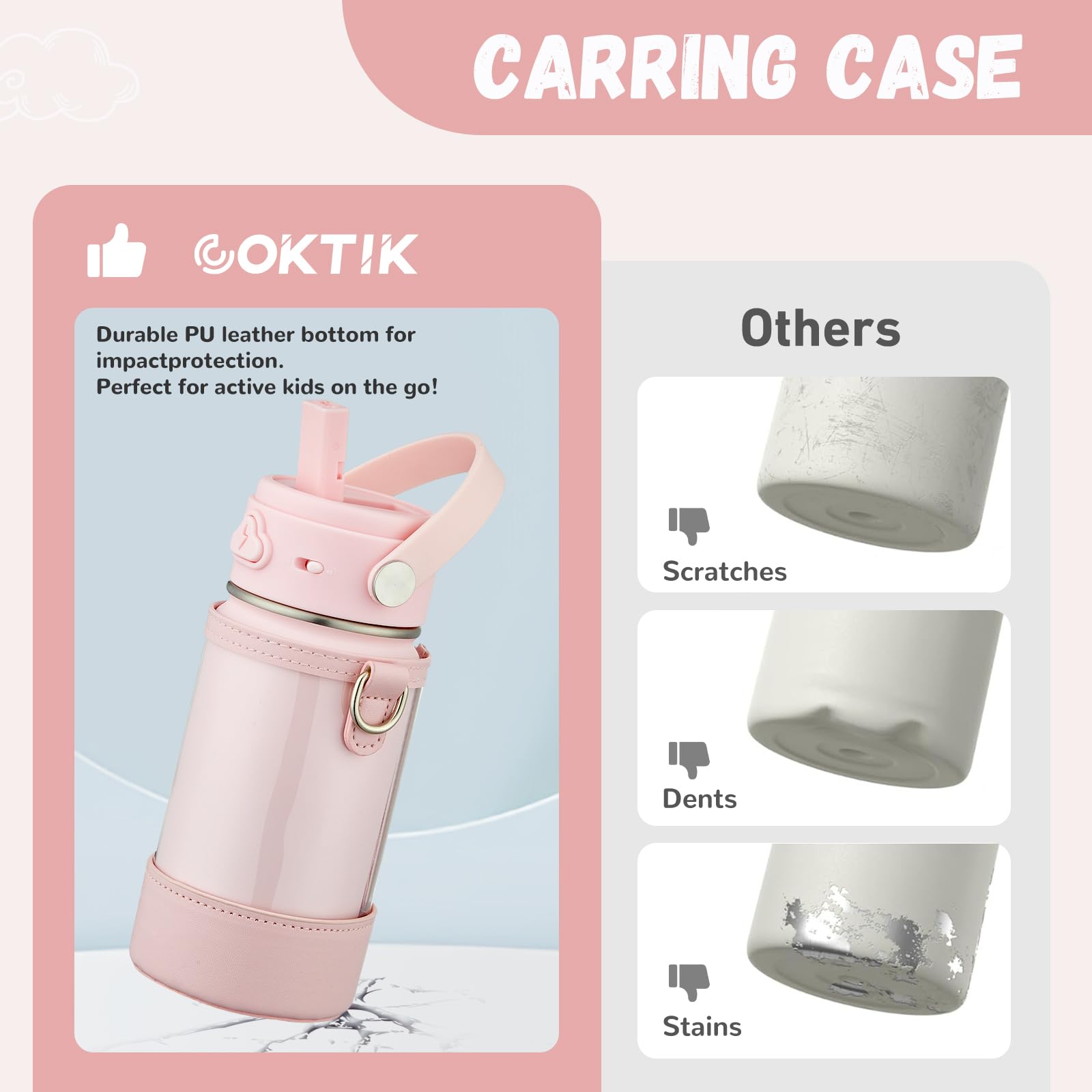 Coktik Kids Water Bottle With Straw, 14Oz Insulated Stainless Steel Tumbler, Leak-Proof Locking Lid