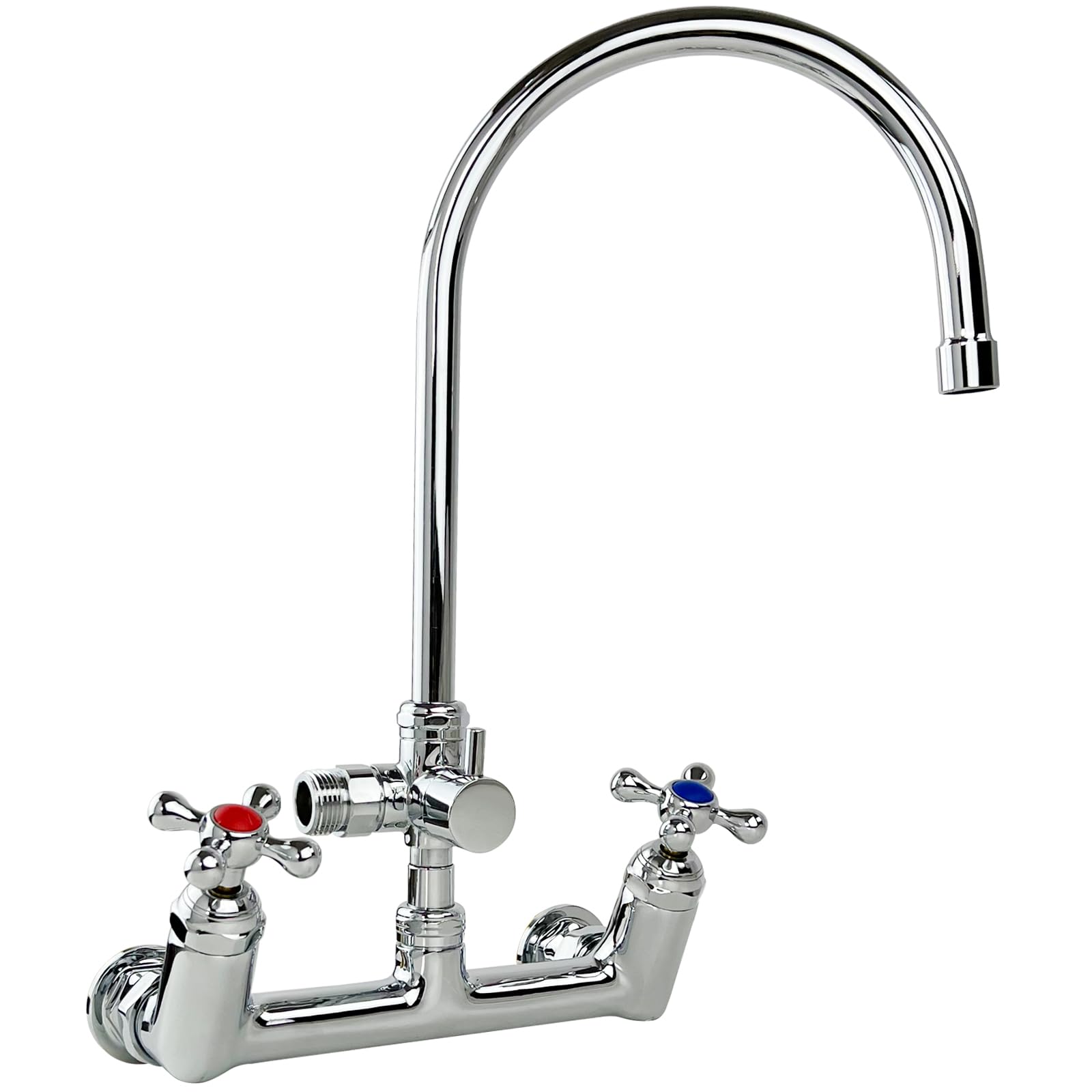 Yoogyy Wall Mount Kitchen Commercial Faucet 8 Inch Center With 8 Inch Spout 2-Handle For Home Restaurant Backsplash Mount On 2 Or 3 Bay Prep & Utility Compartment Sink
