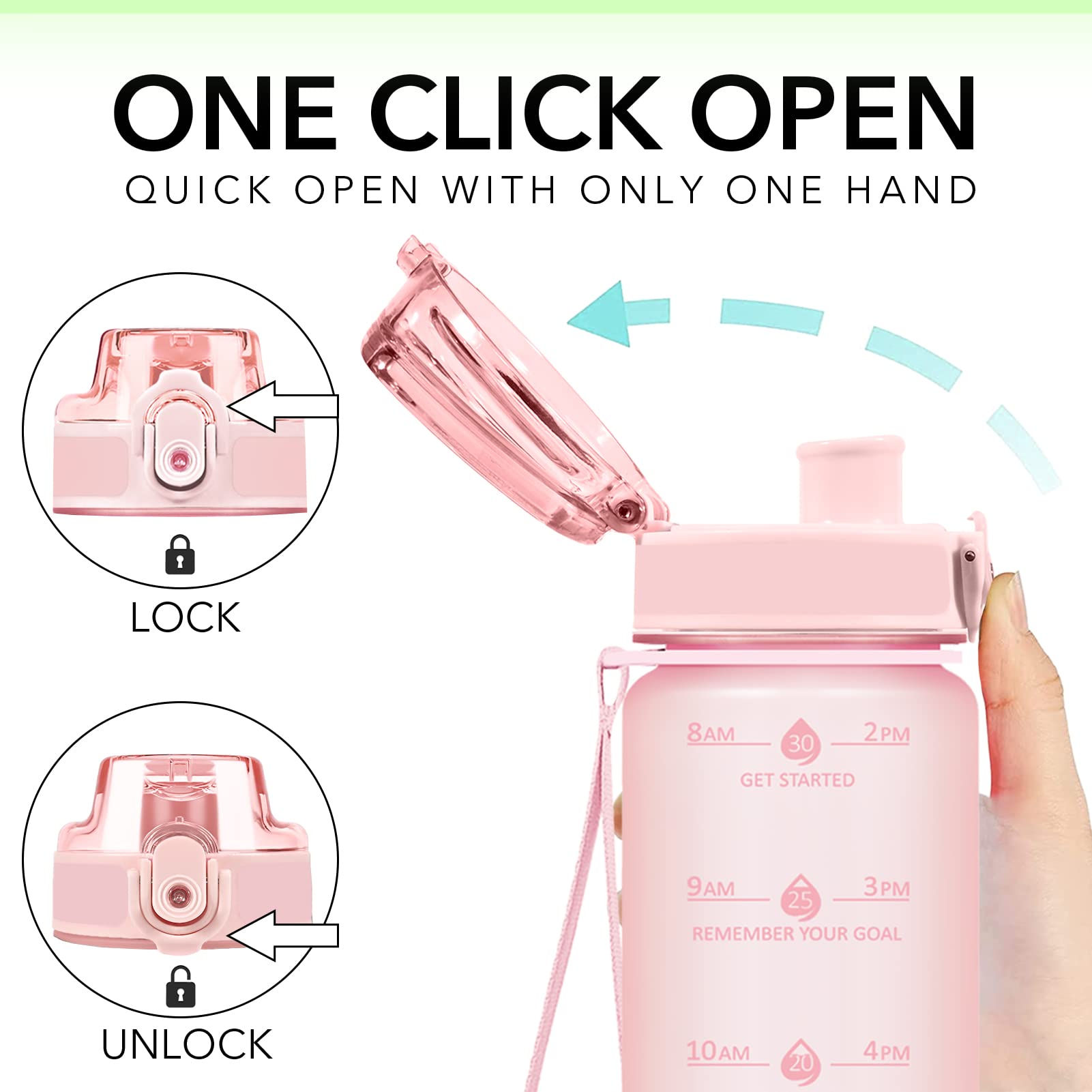 32Oz Motivational Water Bottles With Time Marker & Fruit Strainer, Single Color Water Bottle