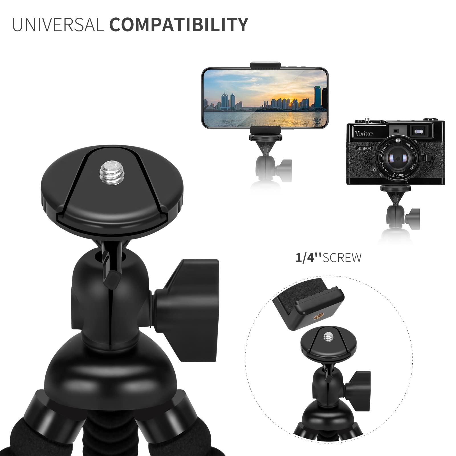 Zton Mini Cell Phone Flexible Tripod Holder, Adjustable Mobile Phone Mount, Universal Octopus Stand For Iphone, Samsung, Camera (S-Black)