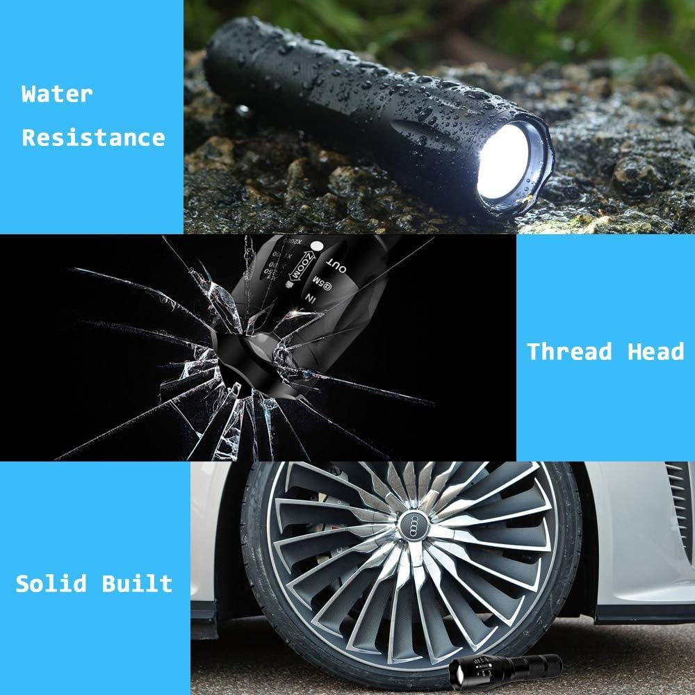 Gaigaimall Military Grade High Lumen Flashlight Tactical Led Torch Flash Light Zoomable With 5 Light Modes,2-Pack