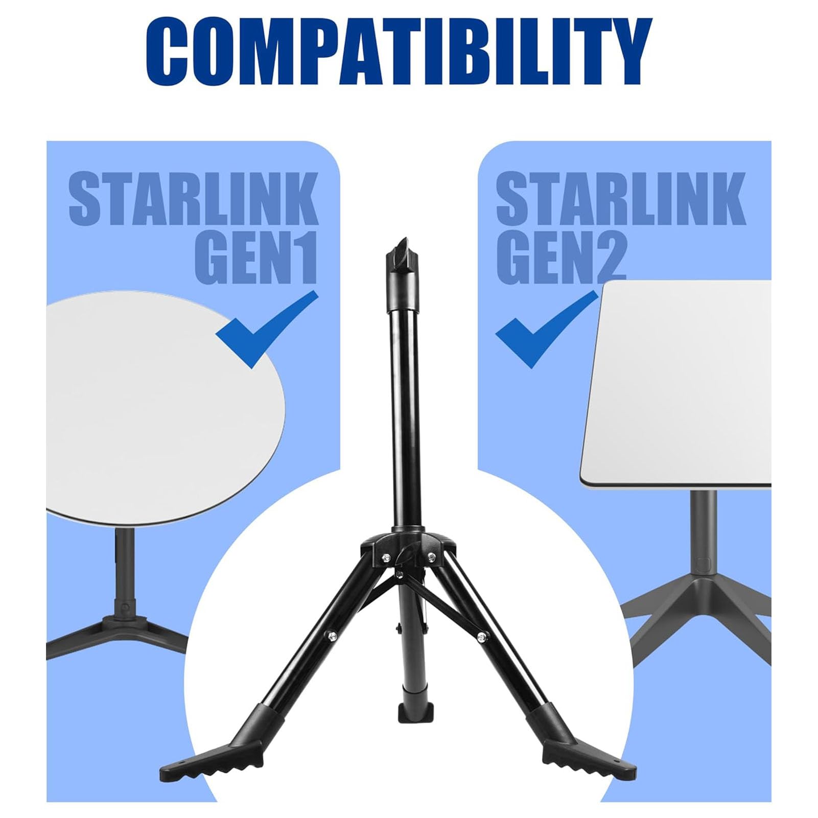 Walfront Foldable Tripod Adjustable Height Stable Support Satellite Dish Tripod Stand For Starlink V2 V1, Antenna Internet Equipment Stainless Steel Stand Roof Camping Rv Travel Yacht