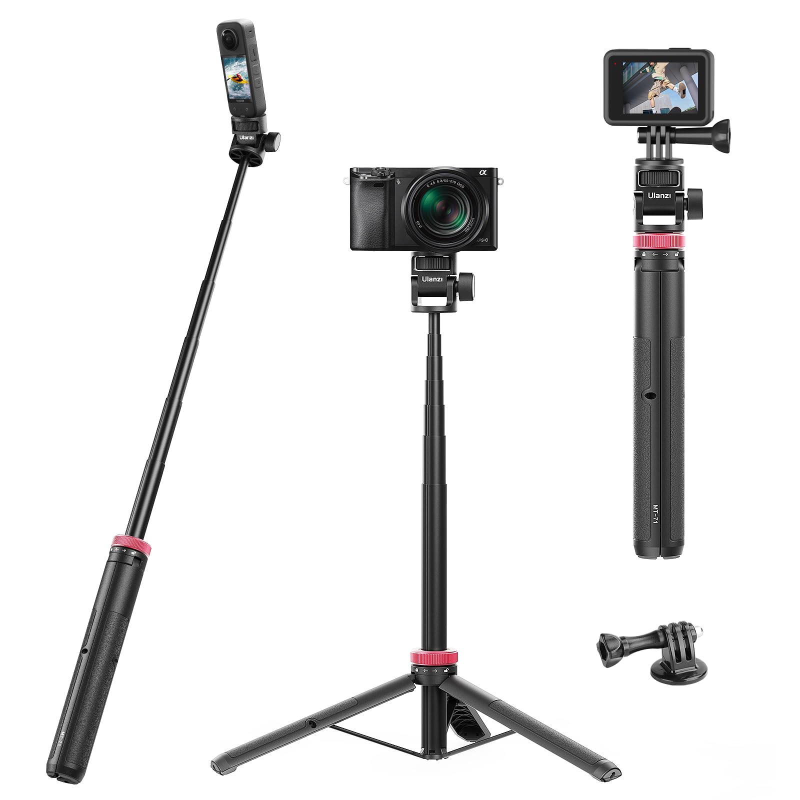 Ulanzi 59In Selfie Tripod For Camera - Mt-71 Invisible Long Extendable Selfie Vlog Handle Portable Lightweight Tripod Stand 7 Sections For Action Cameras