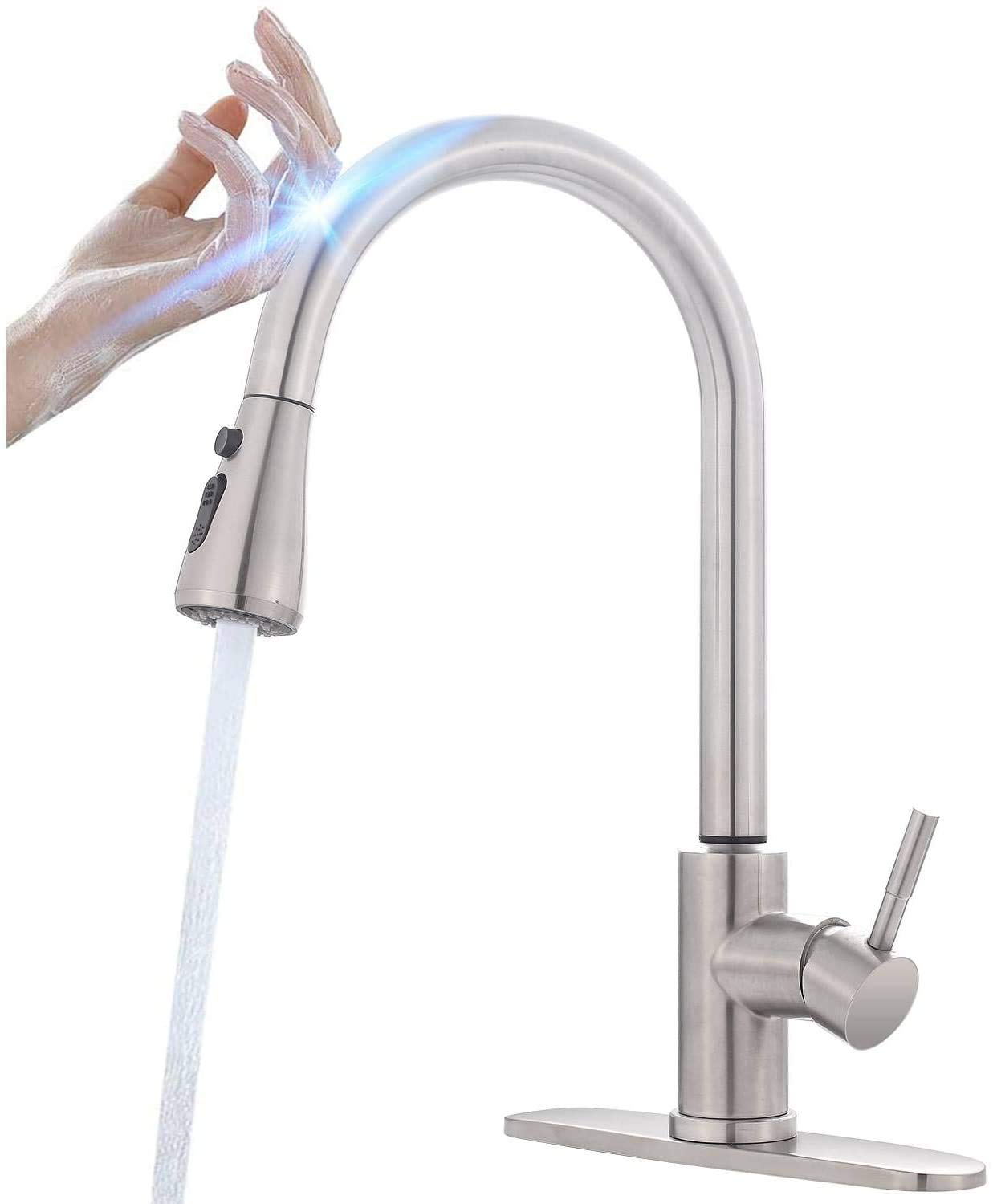 Mstjry Smart Touch Faucet For Kitchen Sink : Touch Kitchen Faucets With Pull Down Sprayer Touch Kitchen Faucet-Stainless Steel Touch Faucet(Brushed Stainless Steel)