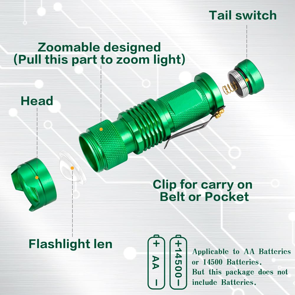 Raysoar 4 Pack Green Light Flashlight, 3 Mode Green Led Flashlight, Green Light For Night Observation