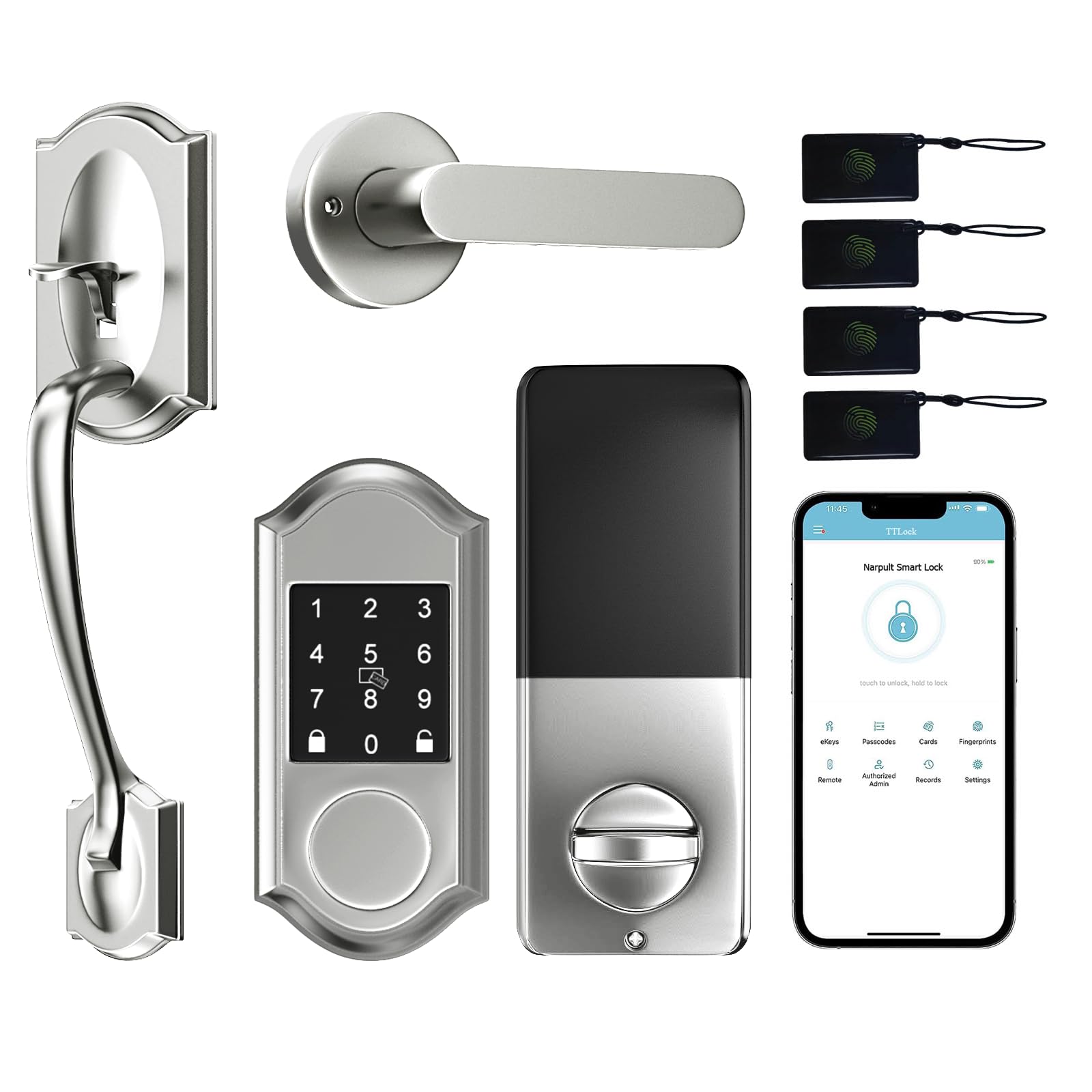Narpult Smart Keyless Entry Door Lock Deadbolt With Handle Set, Smart Lock For Front Door, Front Door Lock Set With Smart Lock And Front Door Handle,Satin Nickel