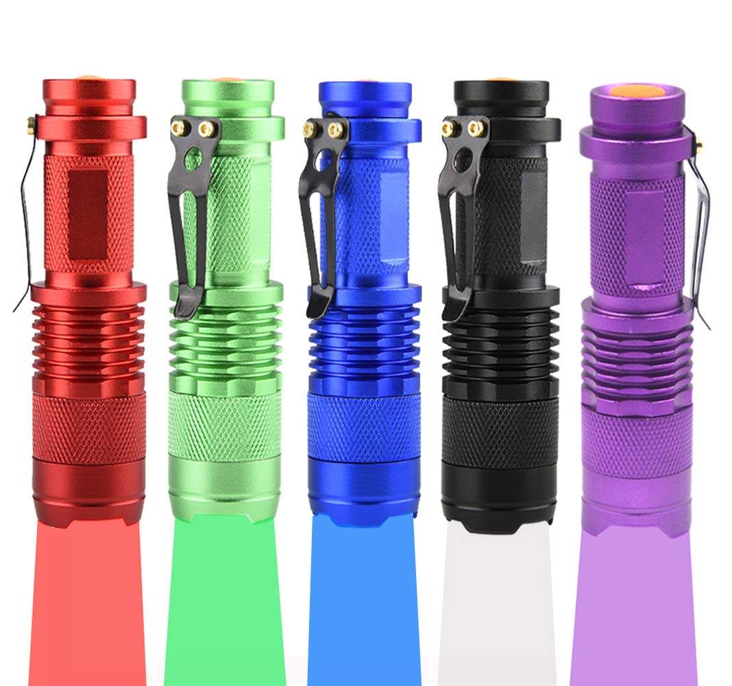 Wayllshine Multicolored Flashlight Pack: Red, Blue, Green, 395 Uv, White Led