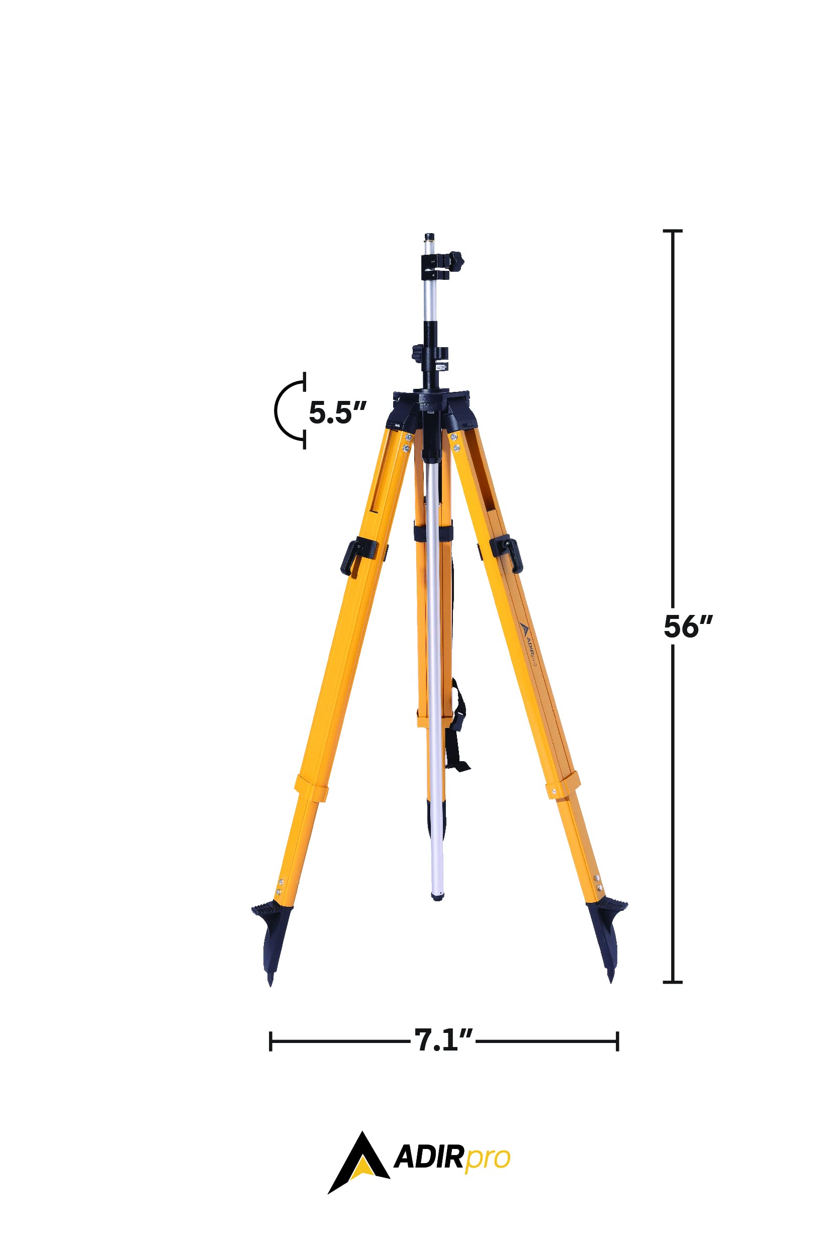 Adirpro Aluminum Surveying Tripod With Telescopic Extensions Pole For Gps Antenna Or Machine Control Applications - Telescoping Legs Extends Up To 13 Feet - Yellow