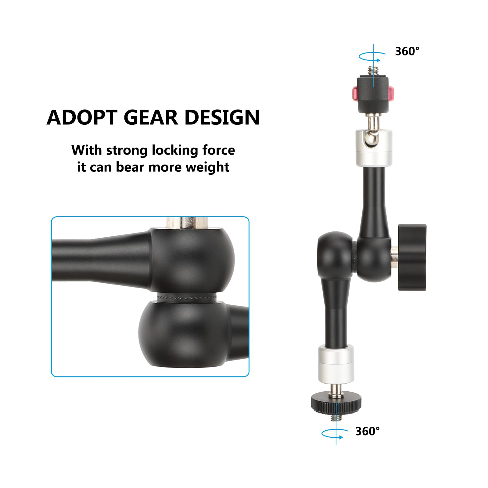 Camvate Articulating Arm (7" - 3433) - Black, 1/4"-20 Screw Mount, Compatible With Monitor, Light, Sound Gear