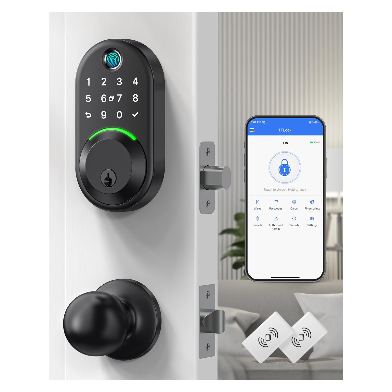 Wisegear Keypad Smart Lock With Knob Set,Keyless Entry Door Lock Deadbolt With Handle,Front Door Lock Set,Fingerprint Door Lock For Front Door,Electronic Code Deadbolt, Matte Black
