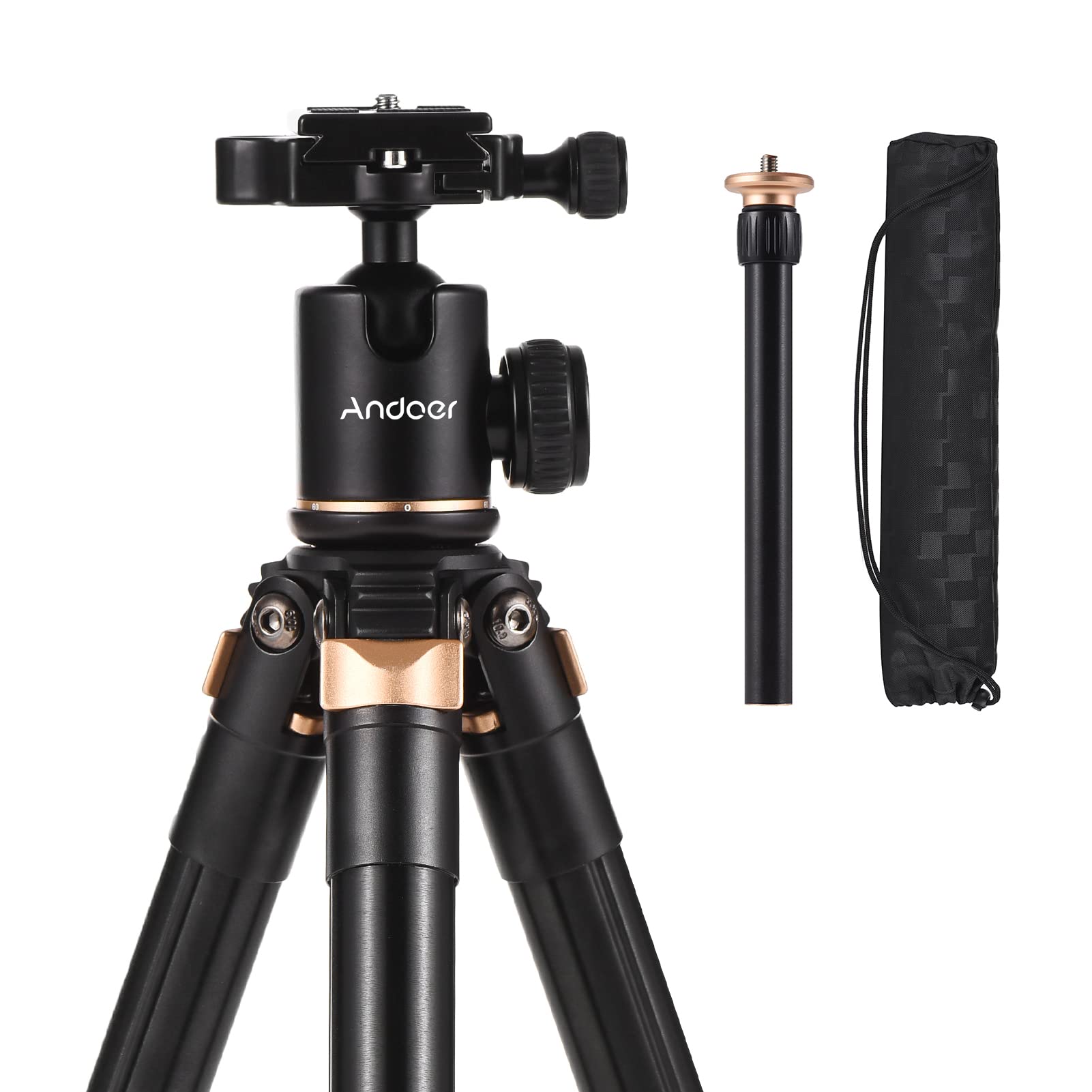 Andoer Portable Camera Tripod Stand Aluminum Alloy 360° Rotating Ball Head 5Kg Load Capacity 150Cm Max Height With Detachable 2 Section Carry Bag