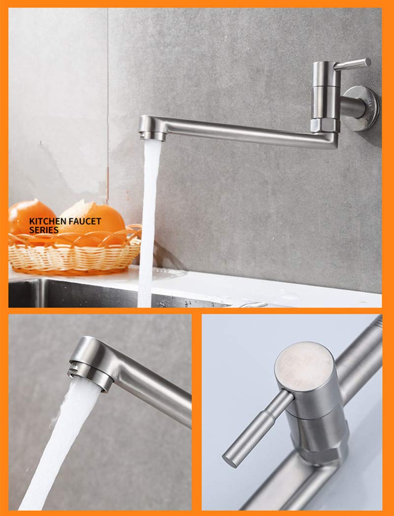 Hausadler Single Cold Water Bar Kitchen Sink Faucet Stainless Steel Brushed Rotatable Washing Tap, Garden Outdoor Faucets