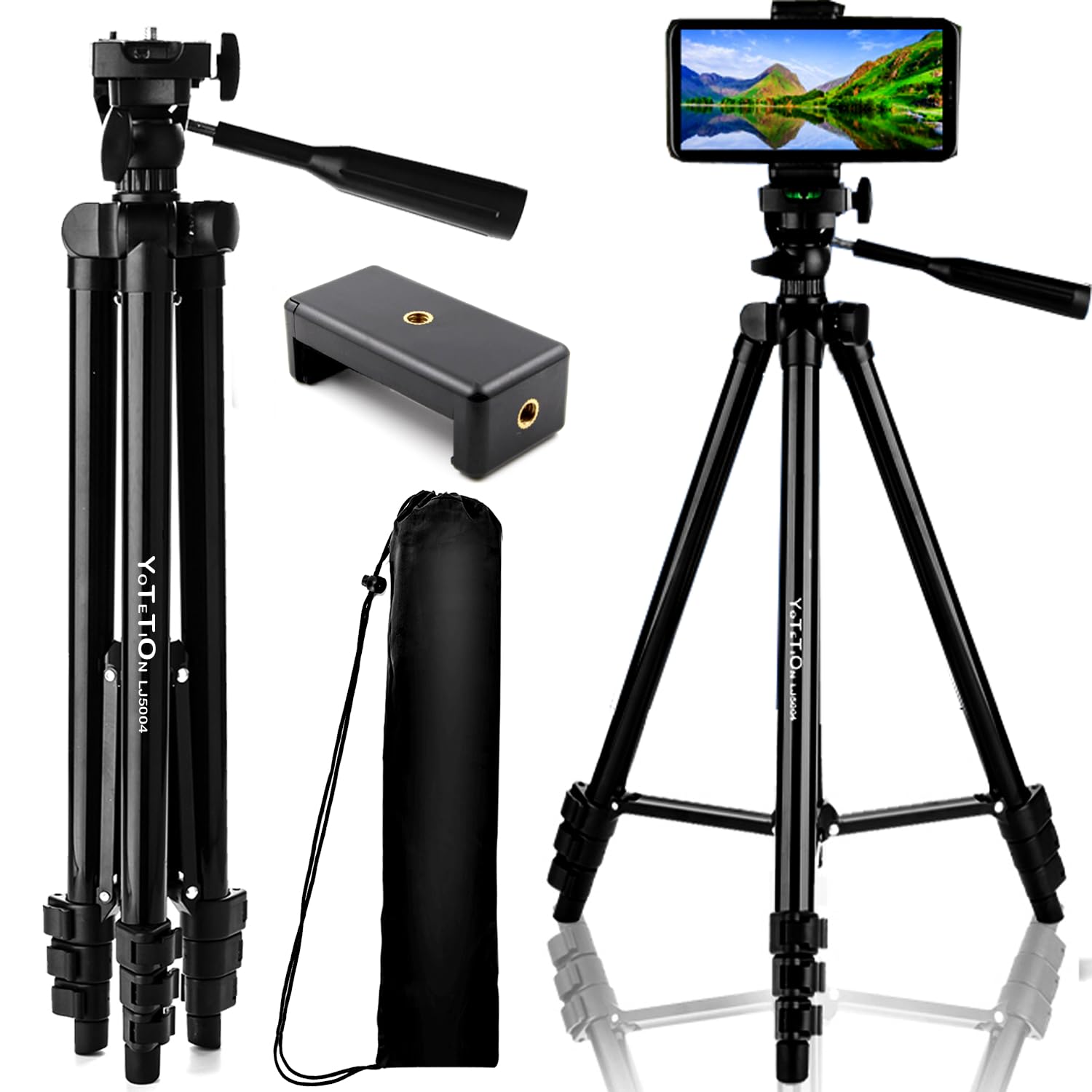Yotetion 50" Aluminum Phone & Camera Tripod, Extendable Cell Phone Tripod Stand Compatible With Iphone/Android/Action Camera Is Perfect For Live Streaming/Video Recording/Selfies