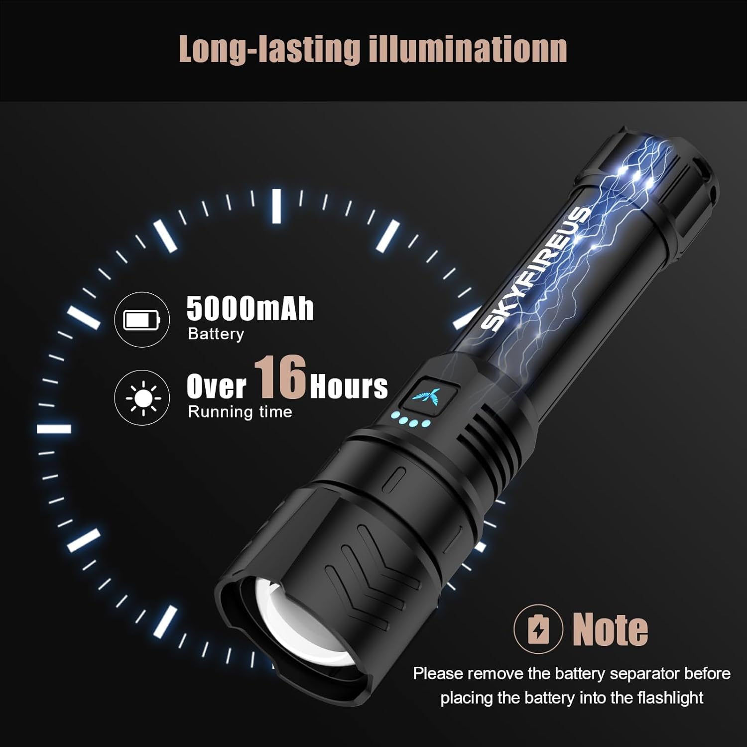 Skyfire Led Flashlight High Lumens,Super Bright Rechargeable Flashlight,Zoomable,Four Modes,Waterproof Flash Light For Camping Essentials,Outdoor And Home Emergencies